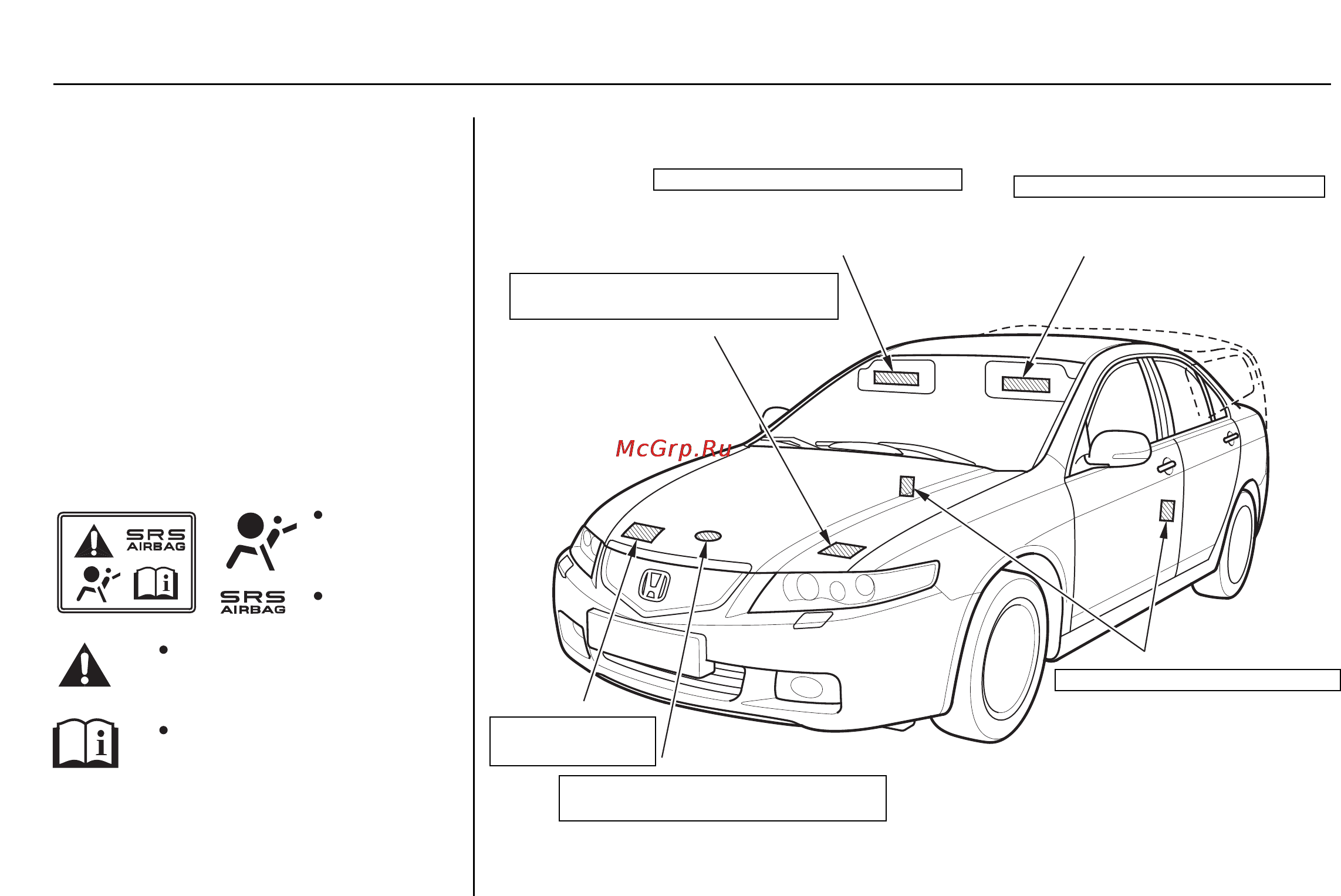 Honda Accord VII [79/509] Таблички с предупреждениями о потенциальной опасности
