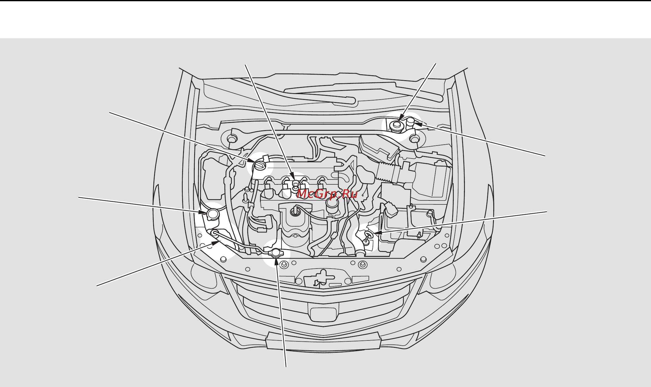 Honda Accord VIII [331/436] Расположение заправочных горловин и контрольных щупов