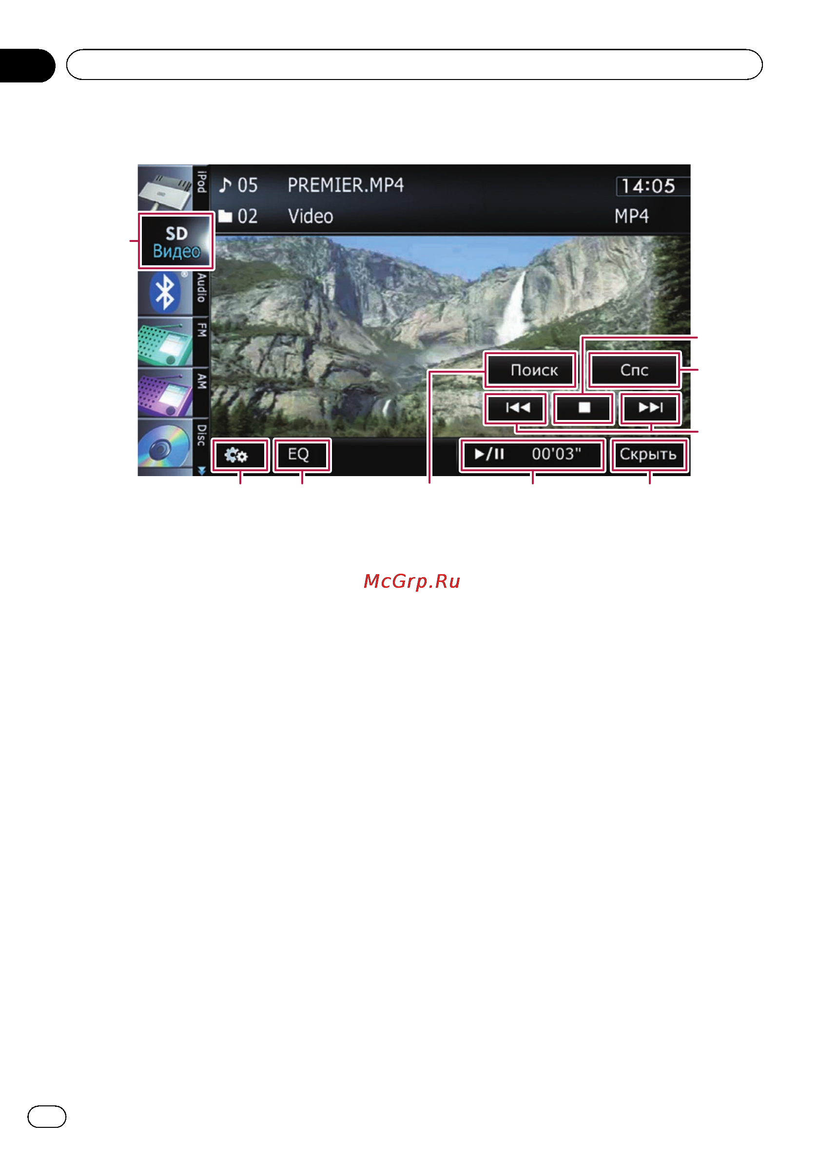 Pioneer AVIC-F930BT [118/224] Воспроизведение видеофайлов с usb или sd
