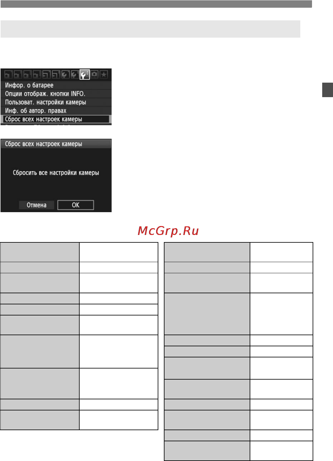 Canon EOS 60D Kit 18-55 IS Black [51/320] Возврат камеры к настройкам по умолчанию n