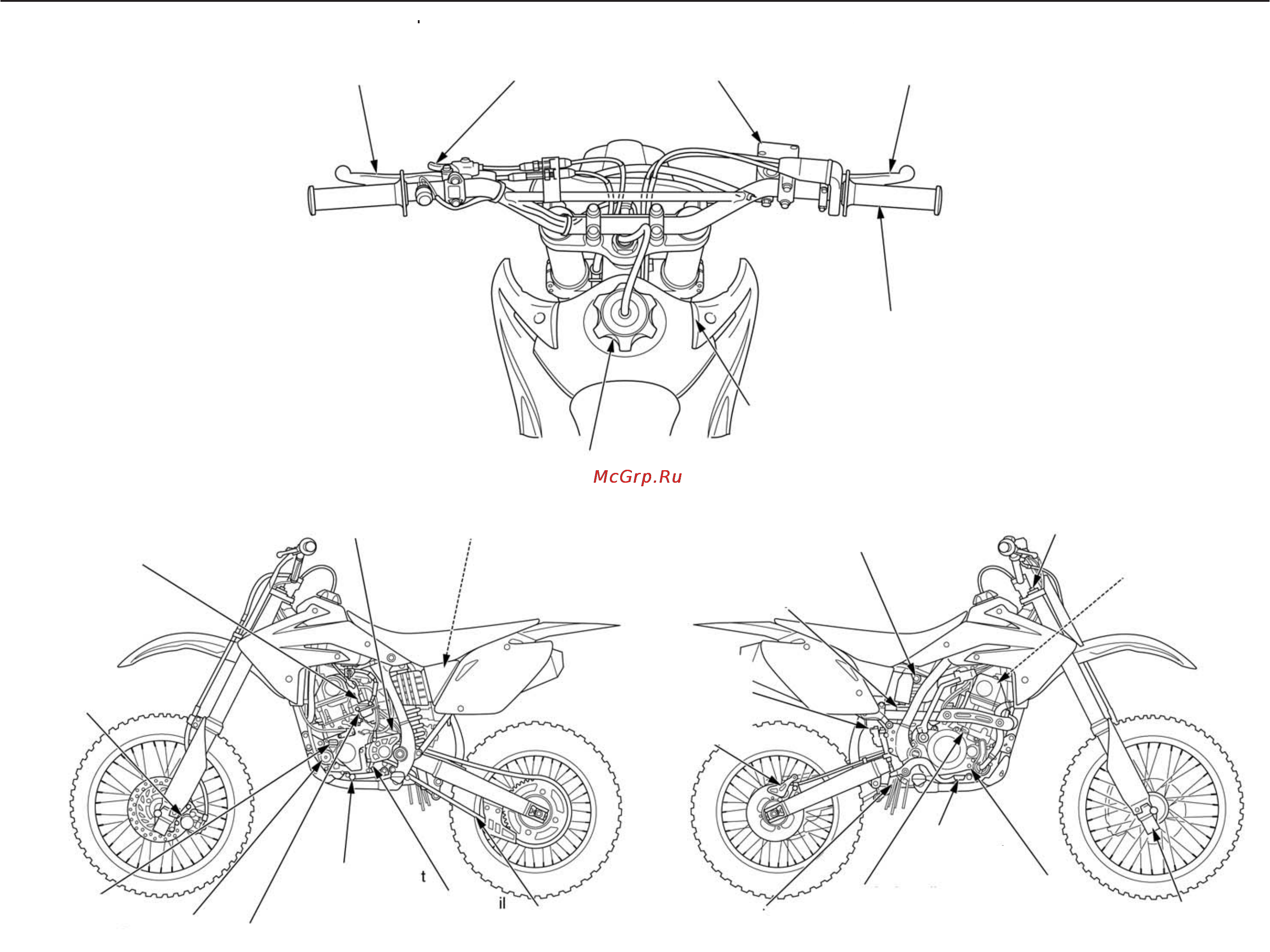 Honda CRF150RE (2006) [33/153] Техническое обслуживание расположение частей и механизмов