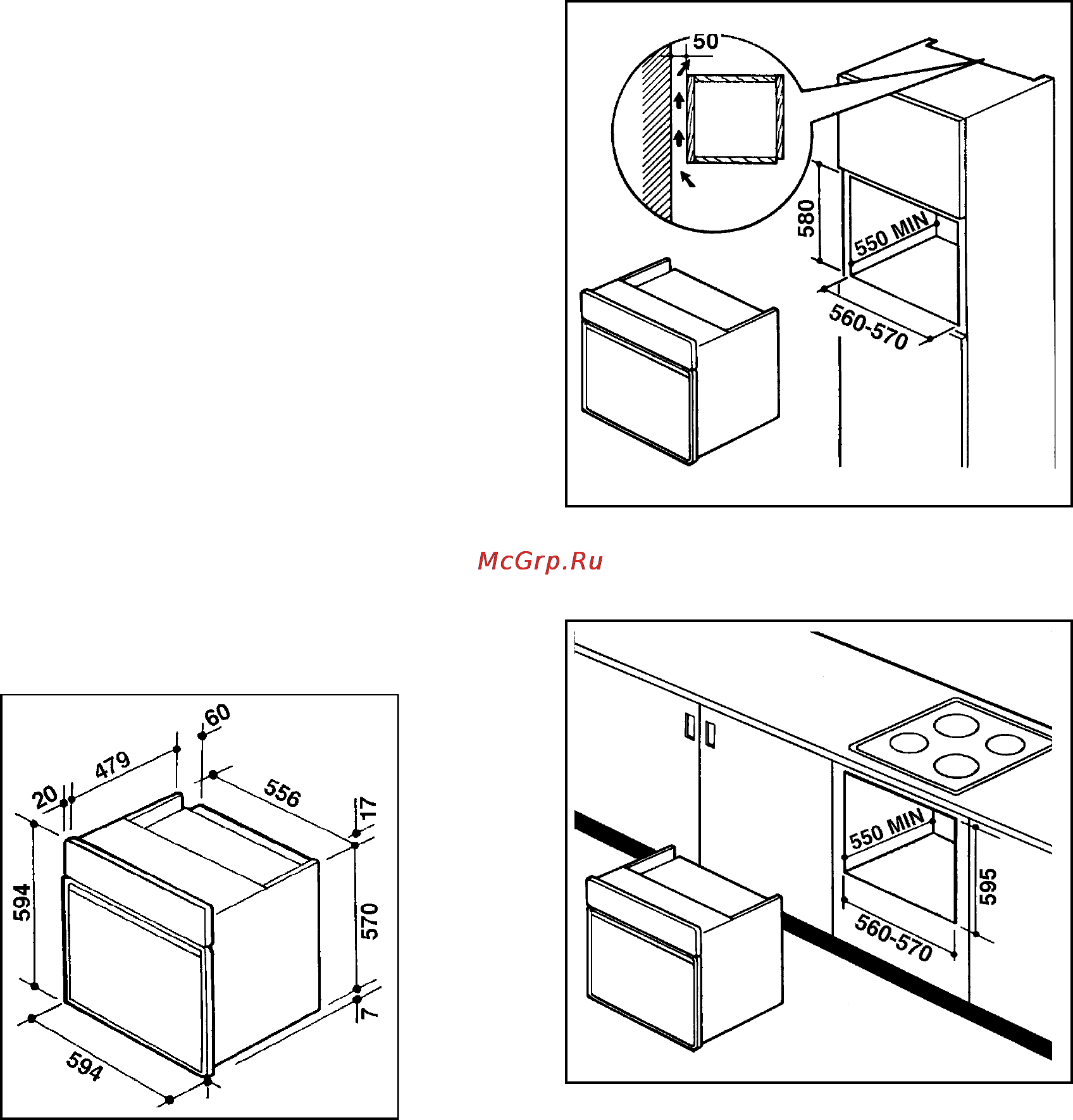 Zanussi ZOB 651 [10/12] Размеры монтажного проёма