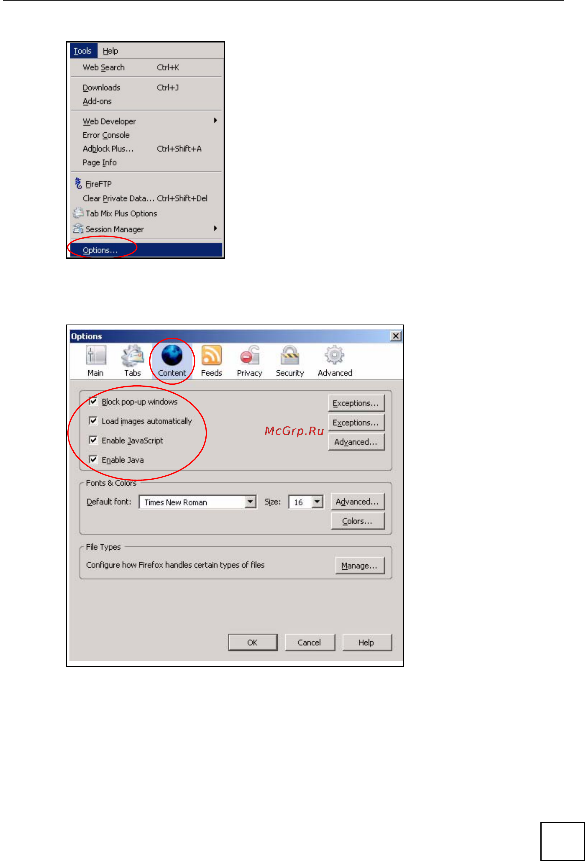 Zyxel GS-2024 EE [239/266] Click content to show the screen below select the check boxes as shown in the following screen