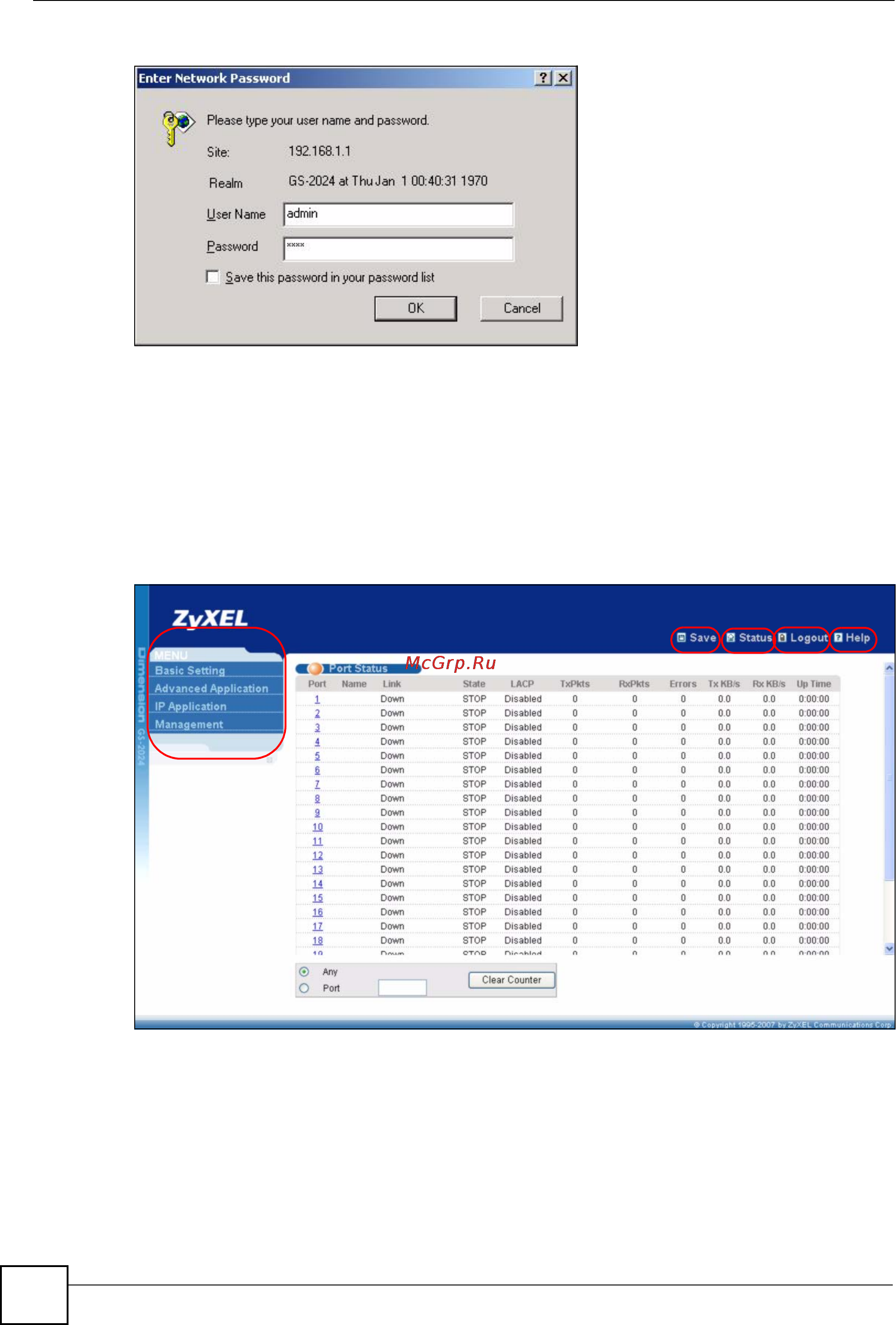 Zyxel GS-2024 EE [46/266] The status screen