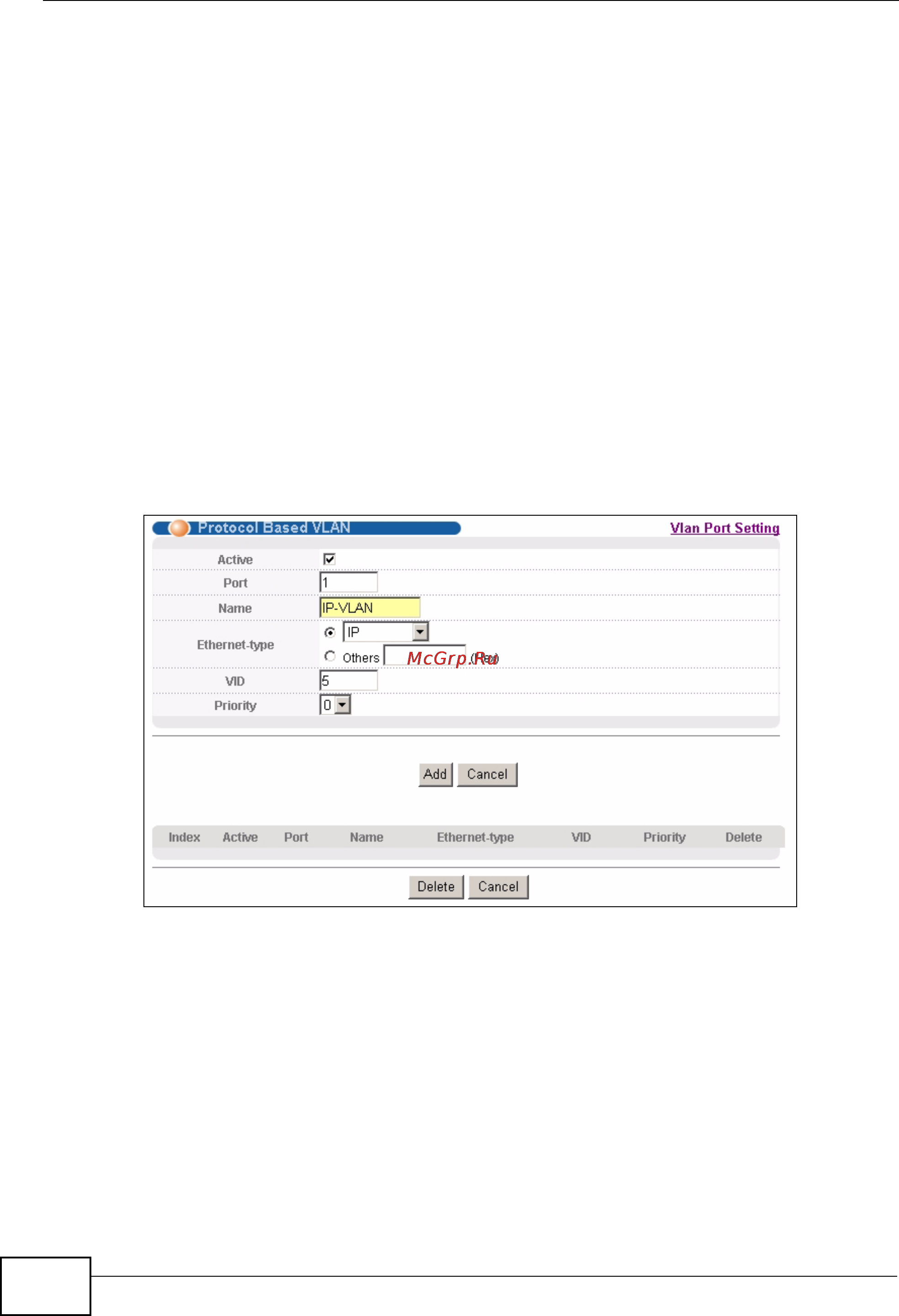 Zyxel MES-3528 [104/354] Create an ip based vlan example