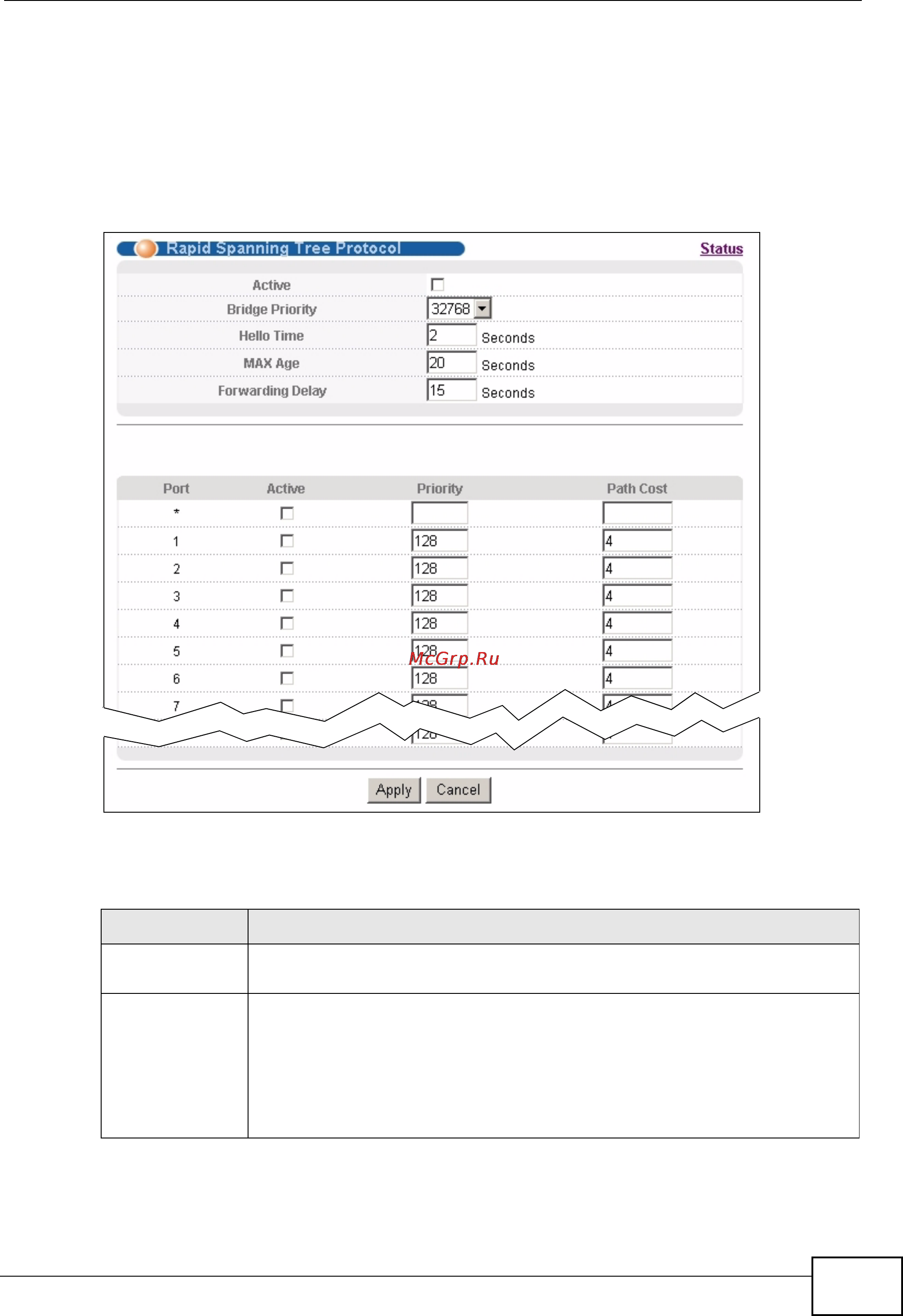 Zyxel MES-3528 [127/354] Configure rapid spanning tree protocol