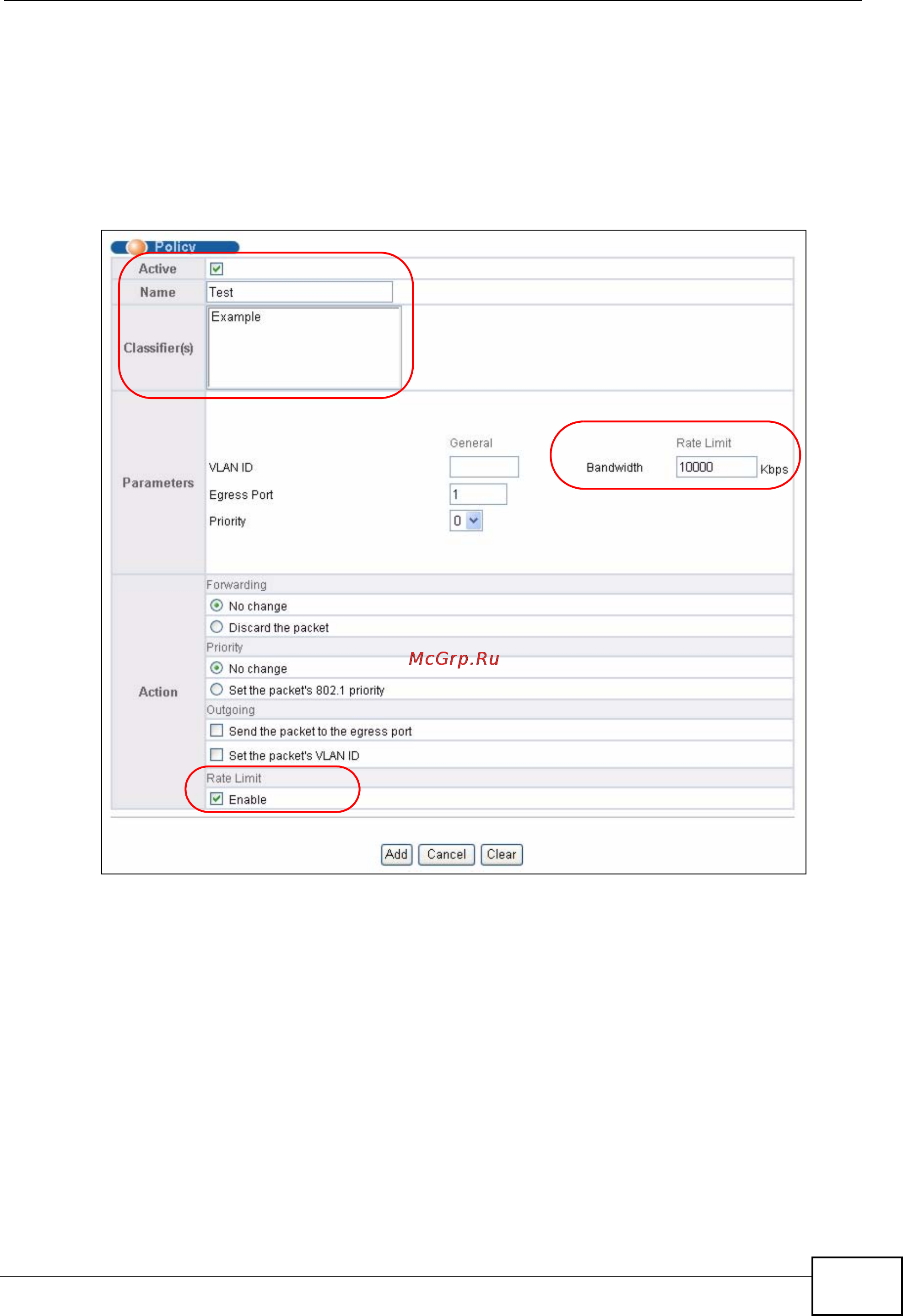 Zyxel MES-3528 [177/354] Policy example