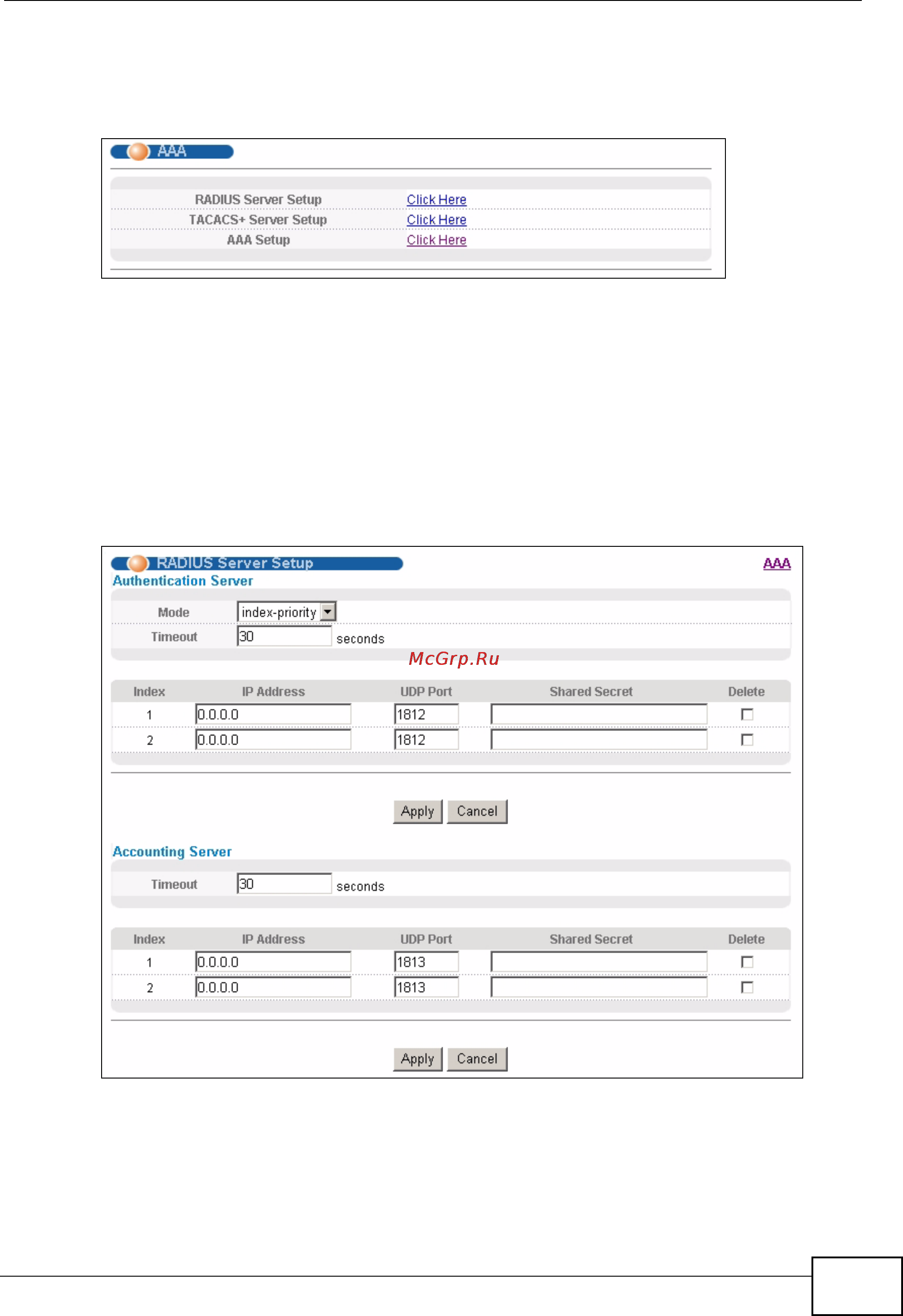 Zyxel MES-3528 [201/354] Radius server setup