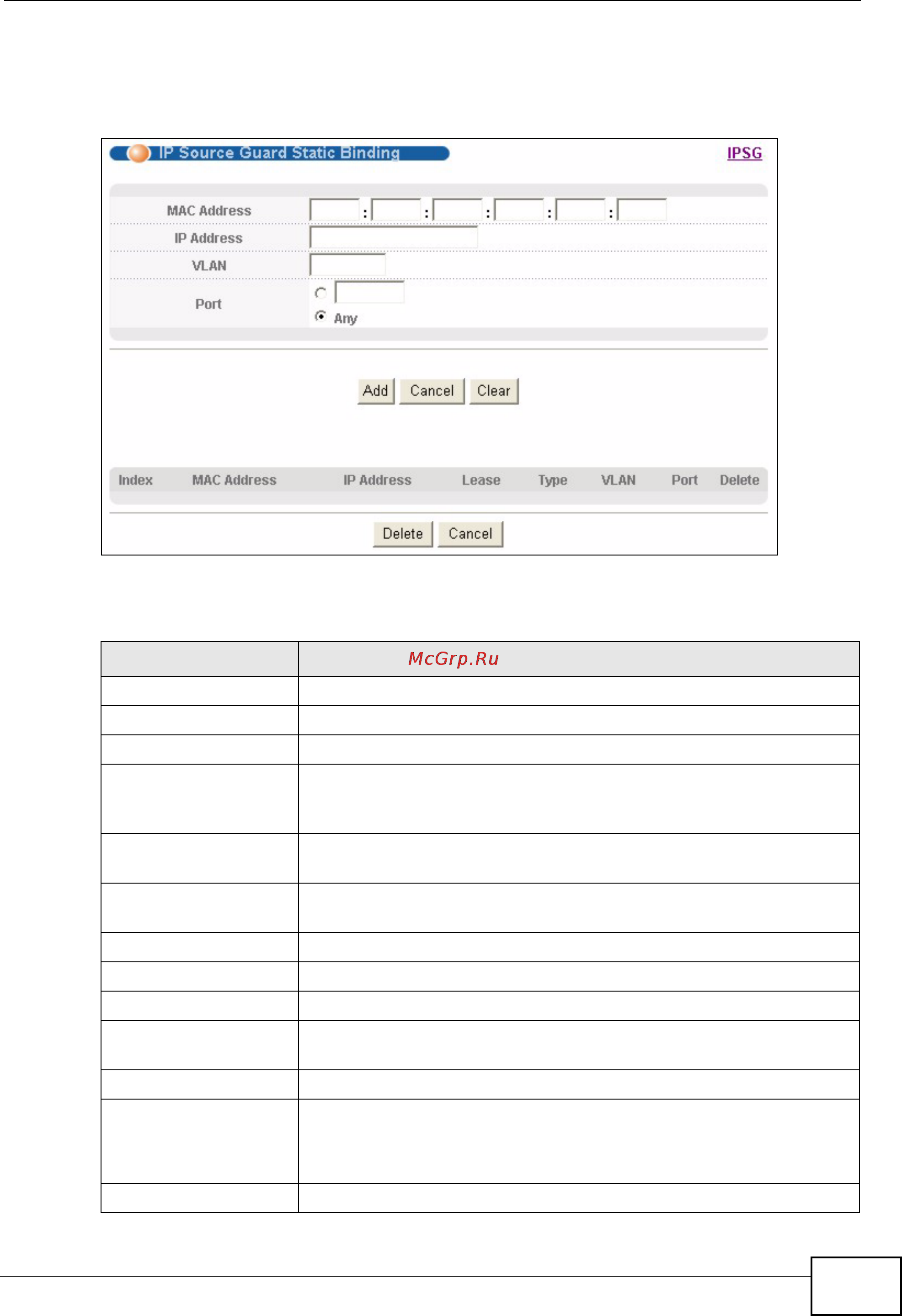 Zyxel MES-3528 [219/354] Figure 116 ip source guard static binding