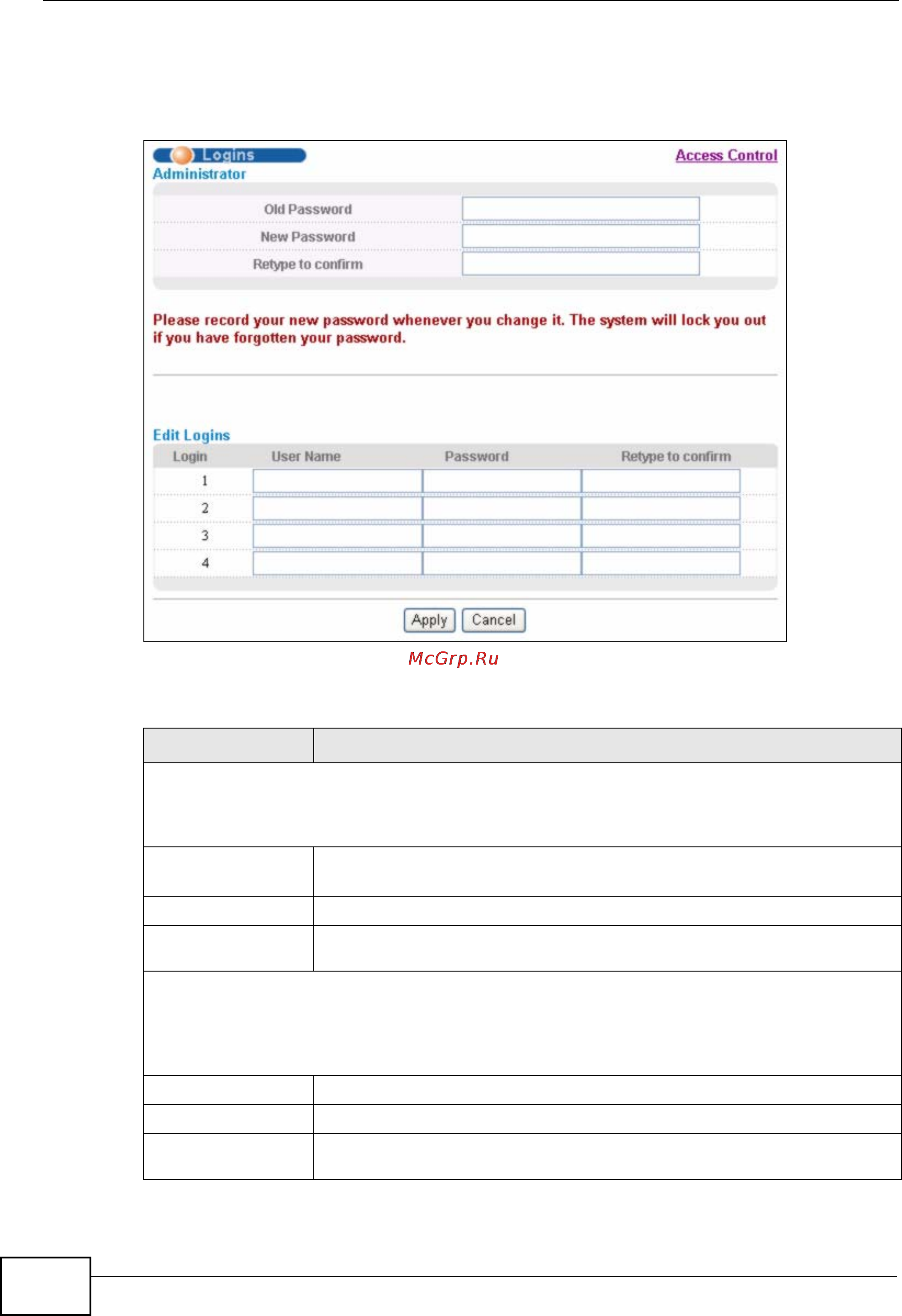 Zyxel MES-3528 [286/354] Logins