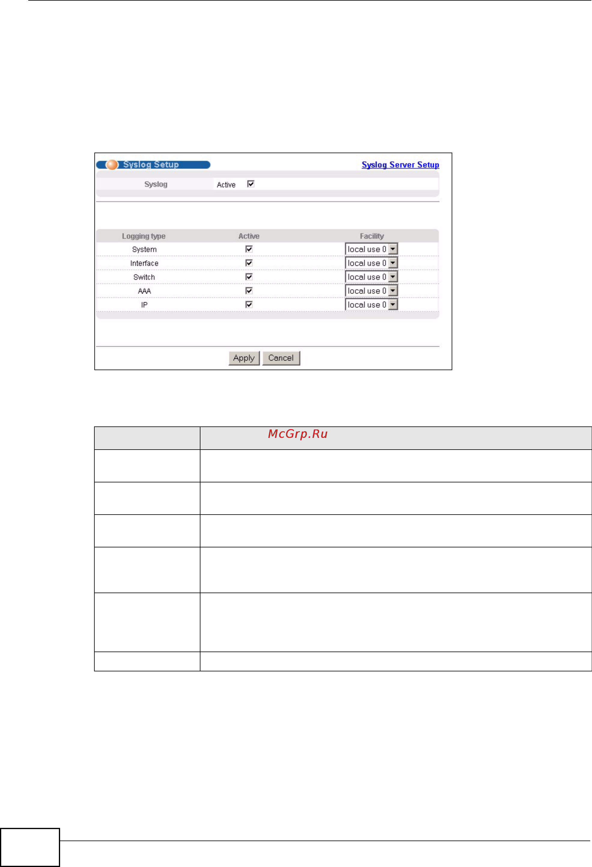 Zyxel MES-3528 [300/354] Syslog setup