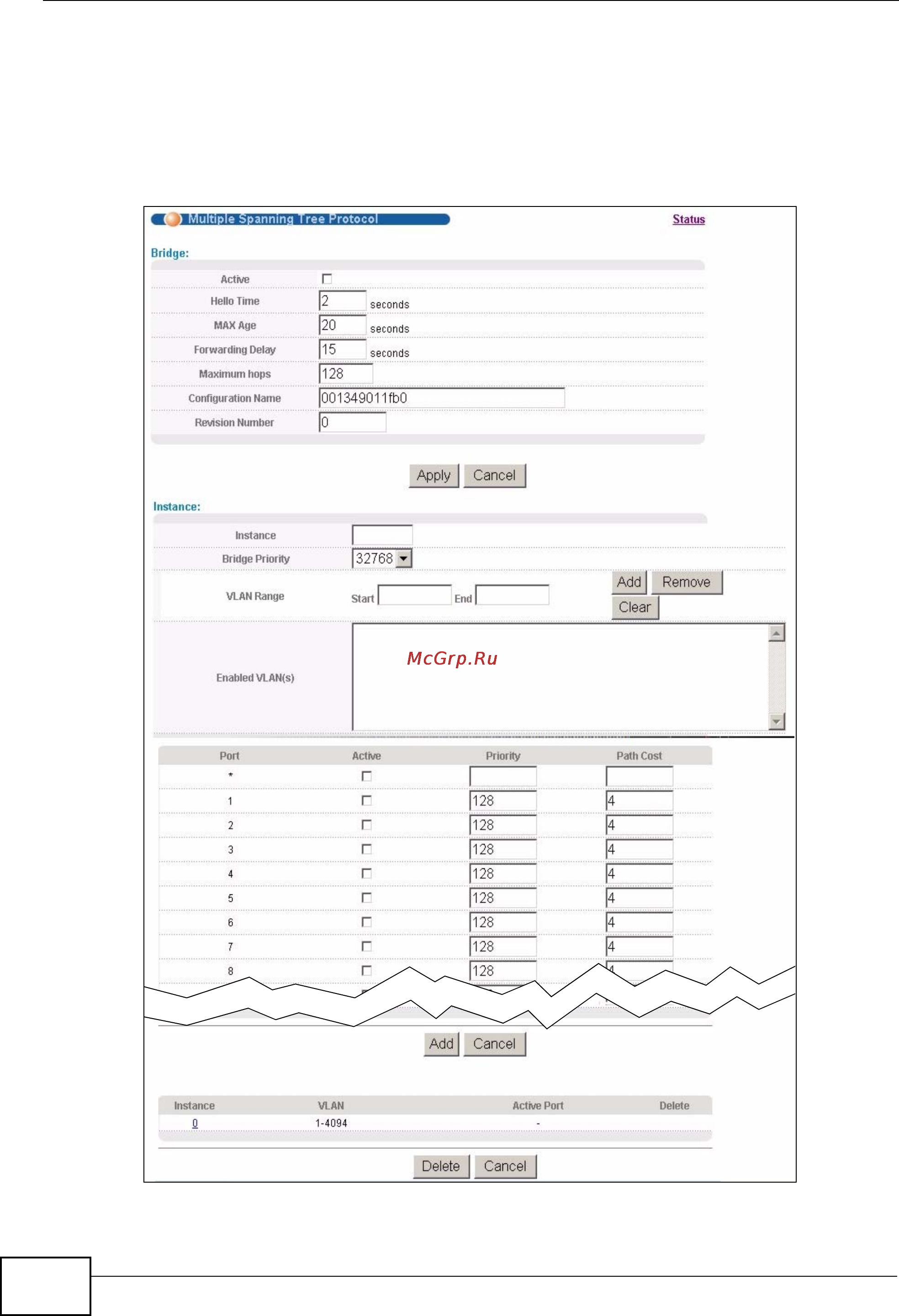 Zyxel GS2200-48 [116/352] Configure multiple spanning tree protocol