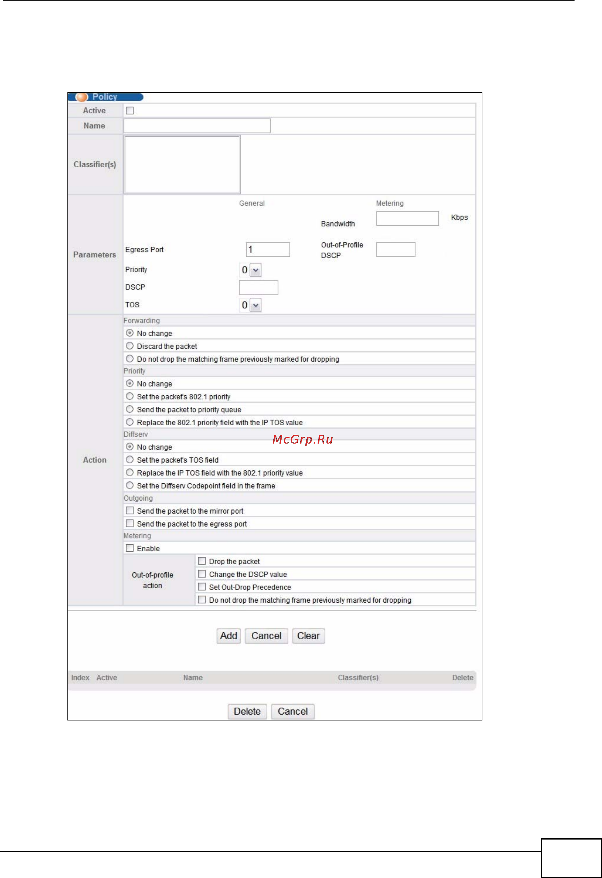 Zyxel GS2200-48 [159/352] Policy rule