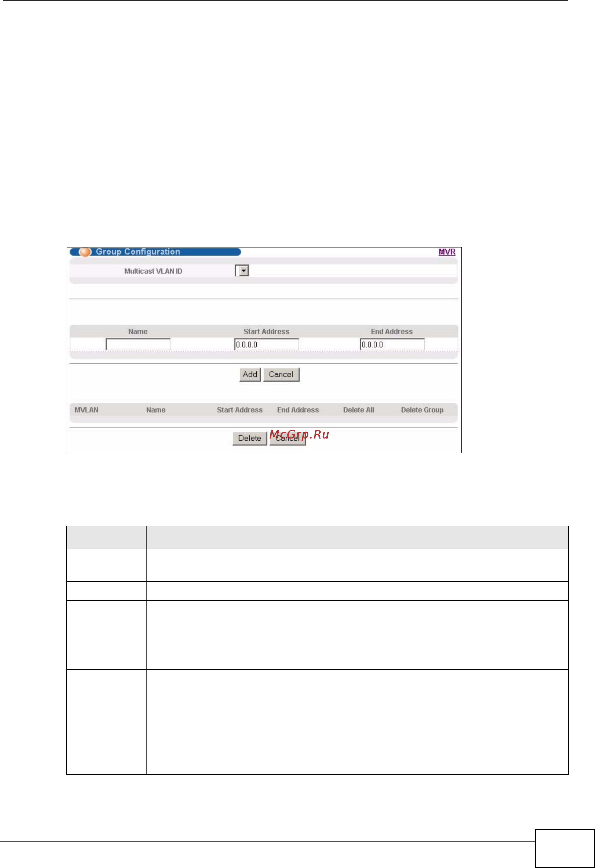 Zyxel GS2200-48 [187/352] Mvr group configuration