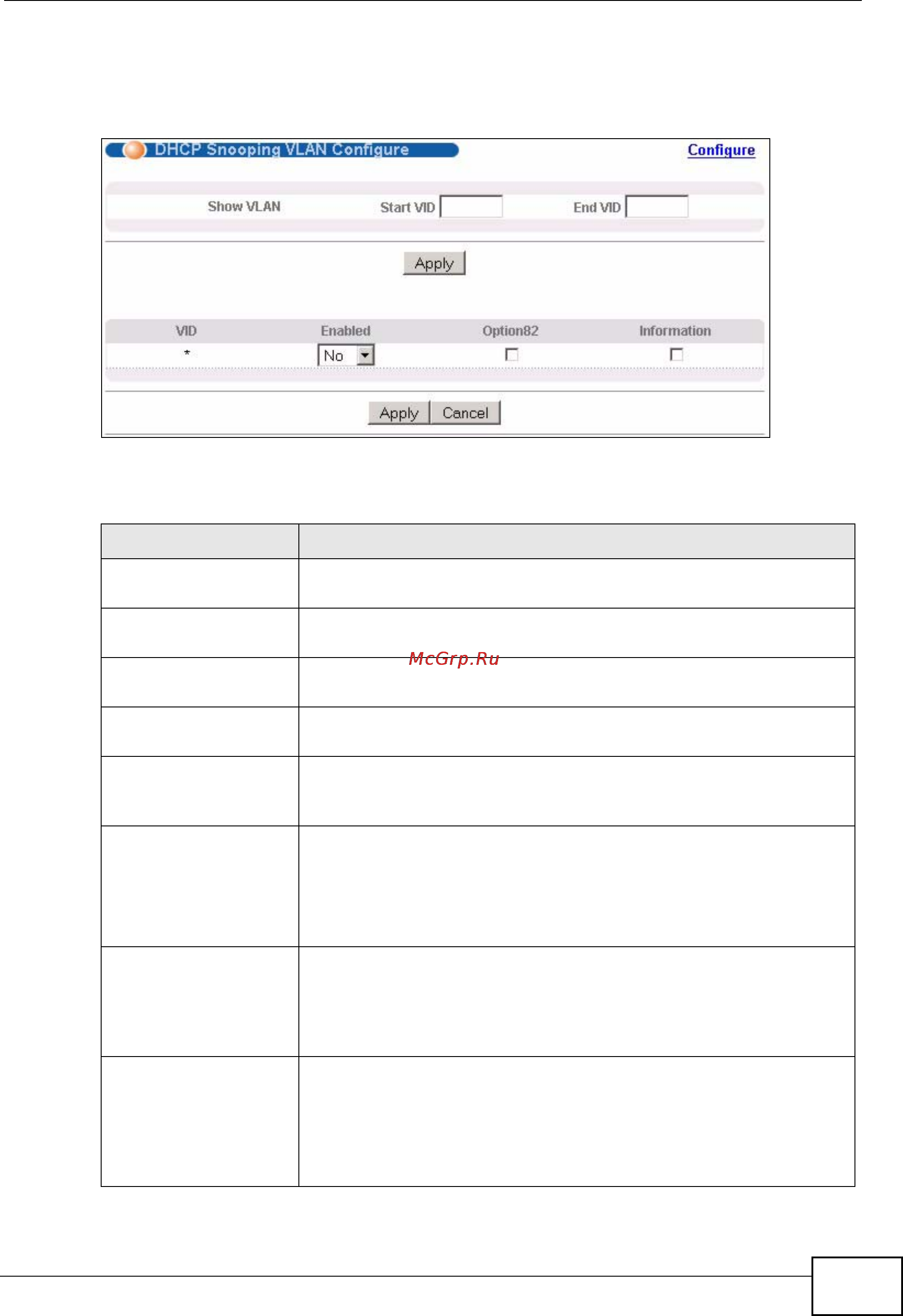 Zyxel GS2200-48 [221/352] Figure 101 dhcp snooping vlan configure