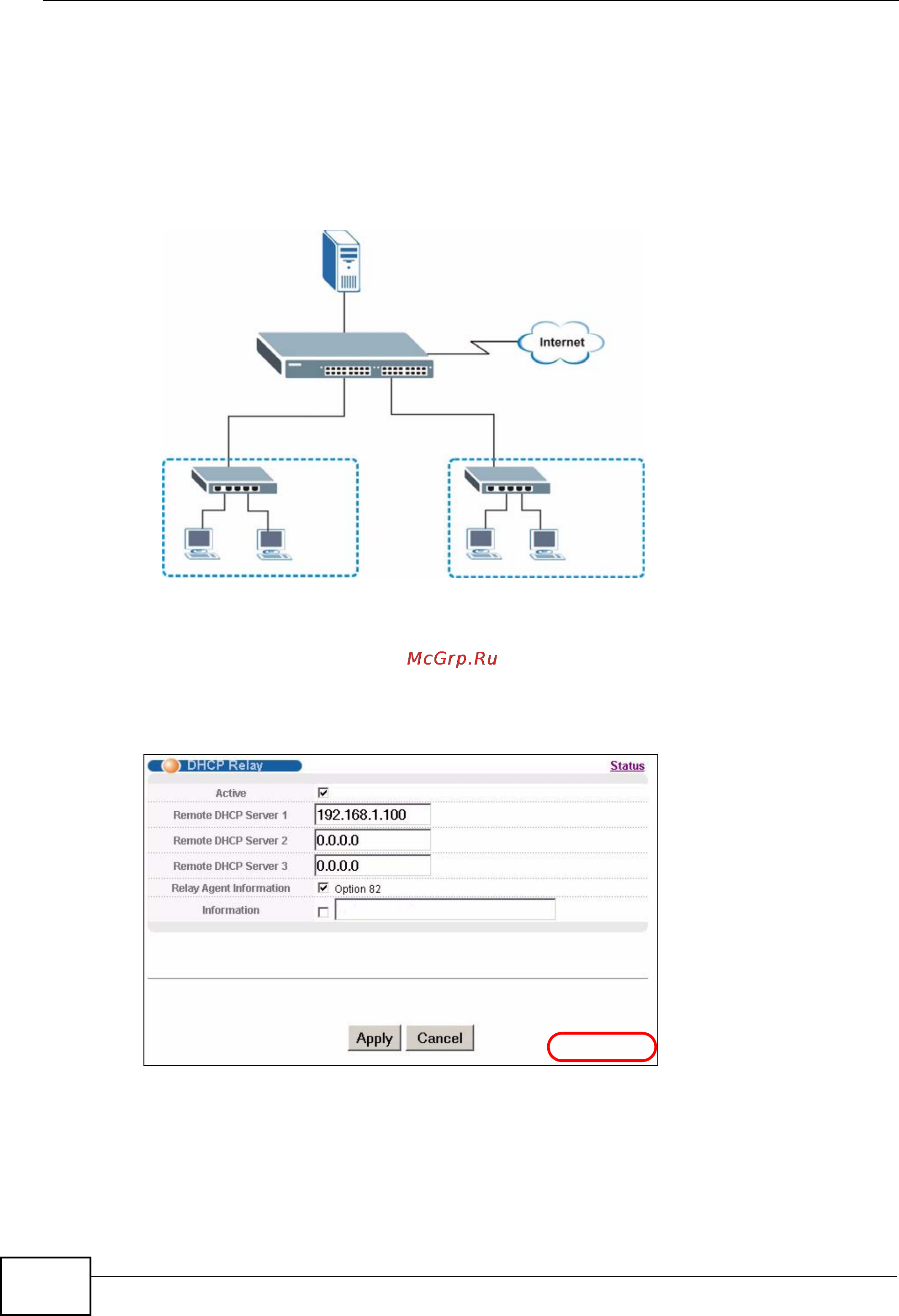 Zyxel GS2200-48 [254/352] Global dhcp relay configuration example