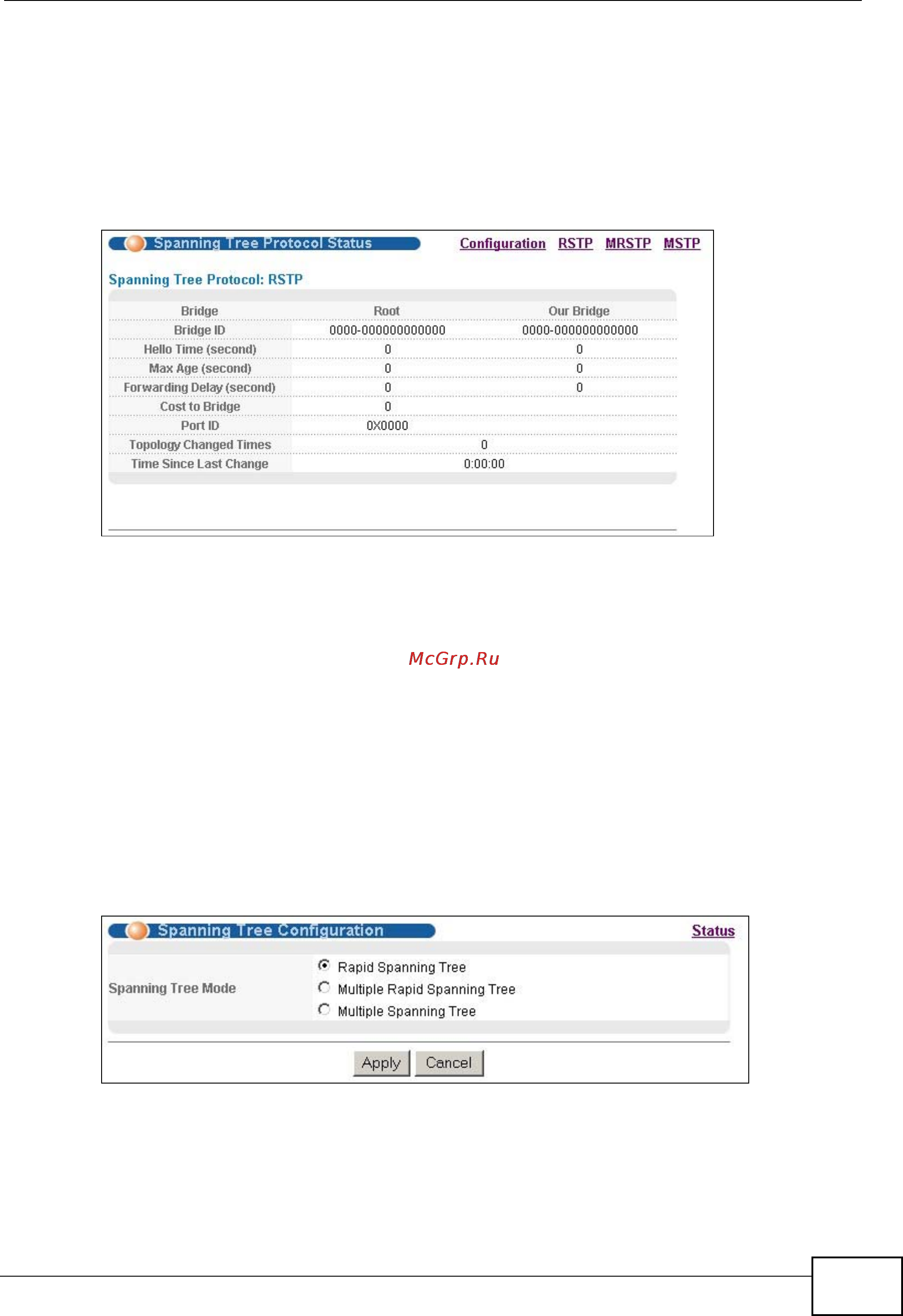 Zyxel GS2200-24P [127/360] Spanning tree protocol status screen