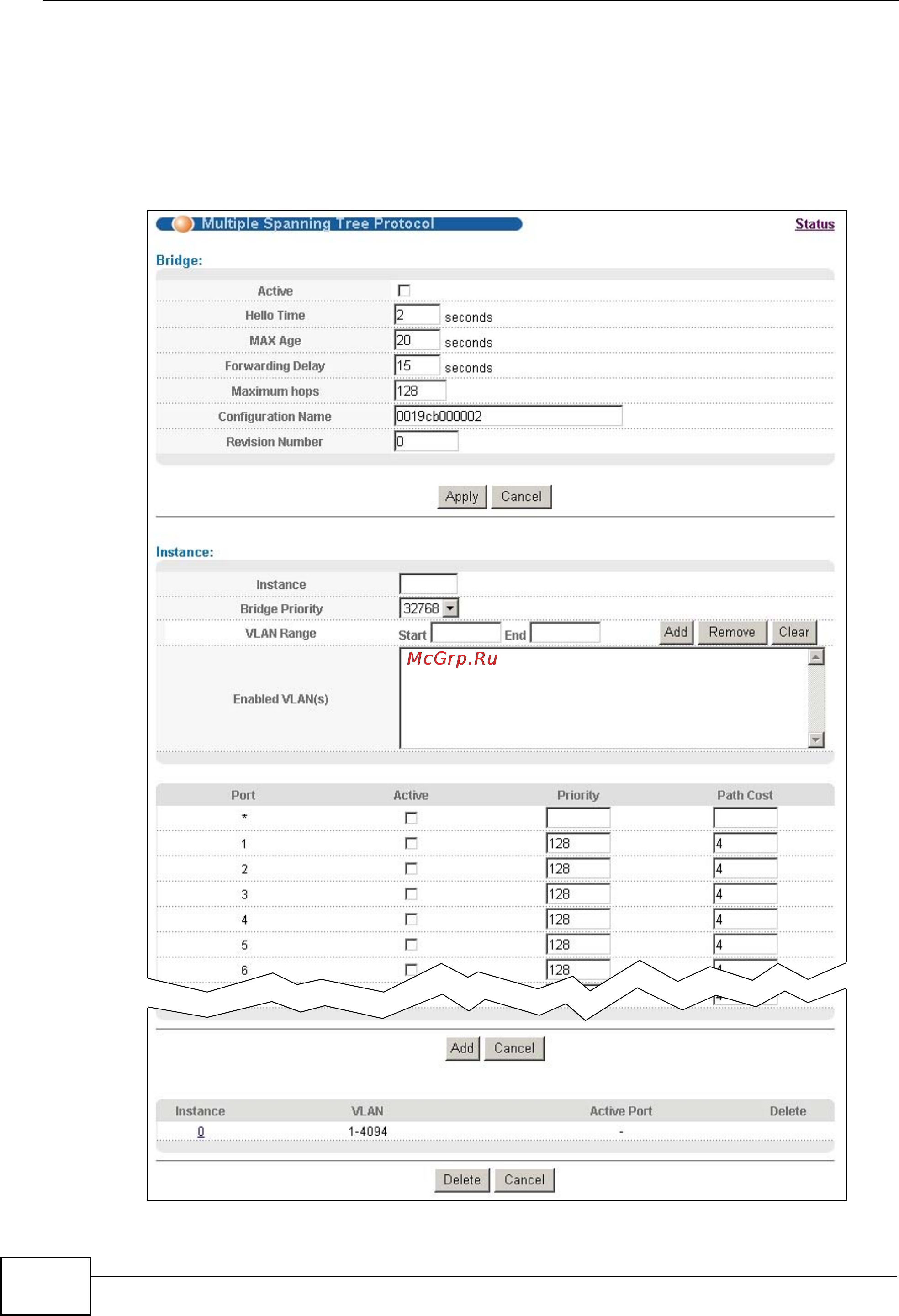 Zyxel GS2200-24P [136/360] Configure multiple spanning tree protocol