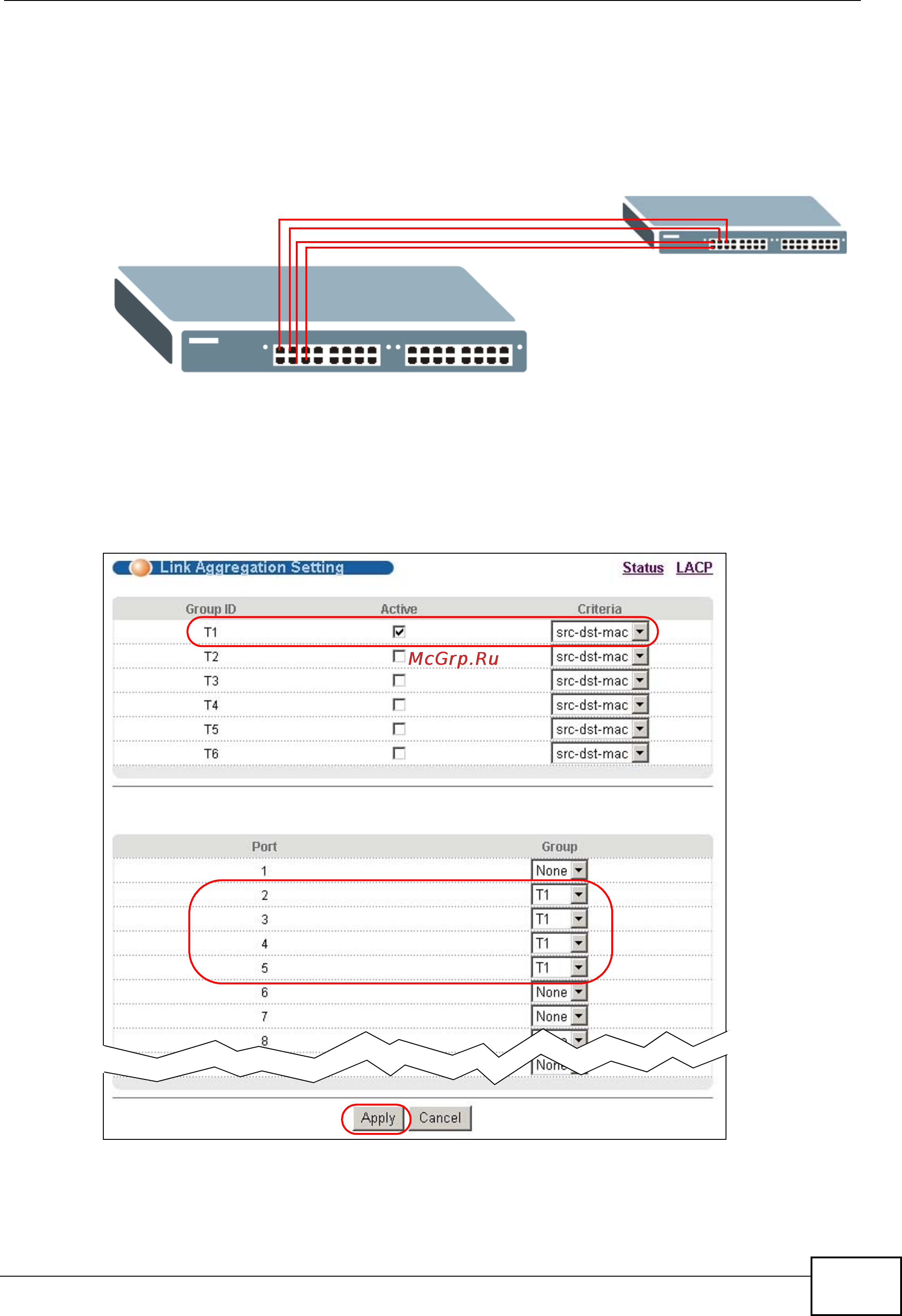 Zyxel GS2200-24P [165/360] Figure 85 trunking example physical connections