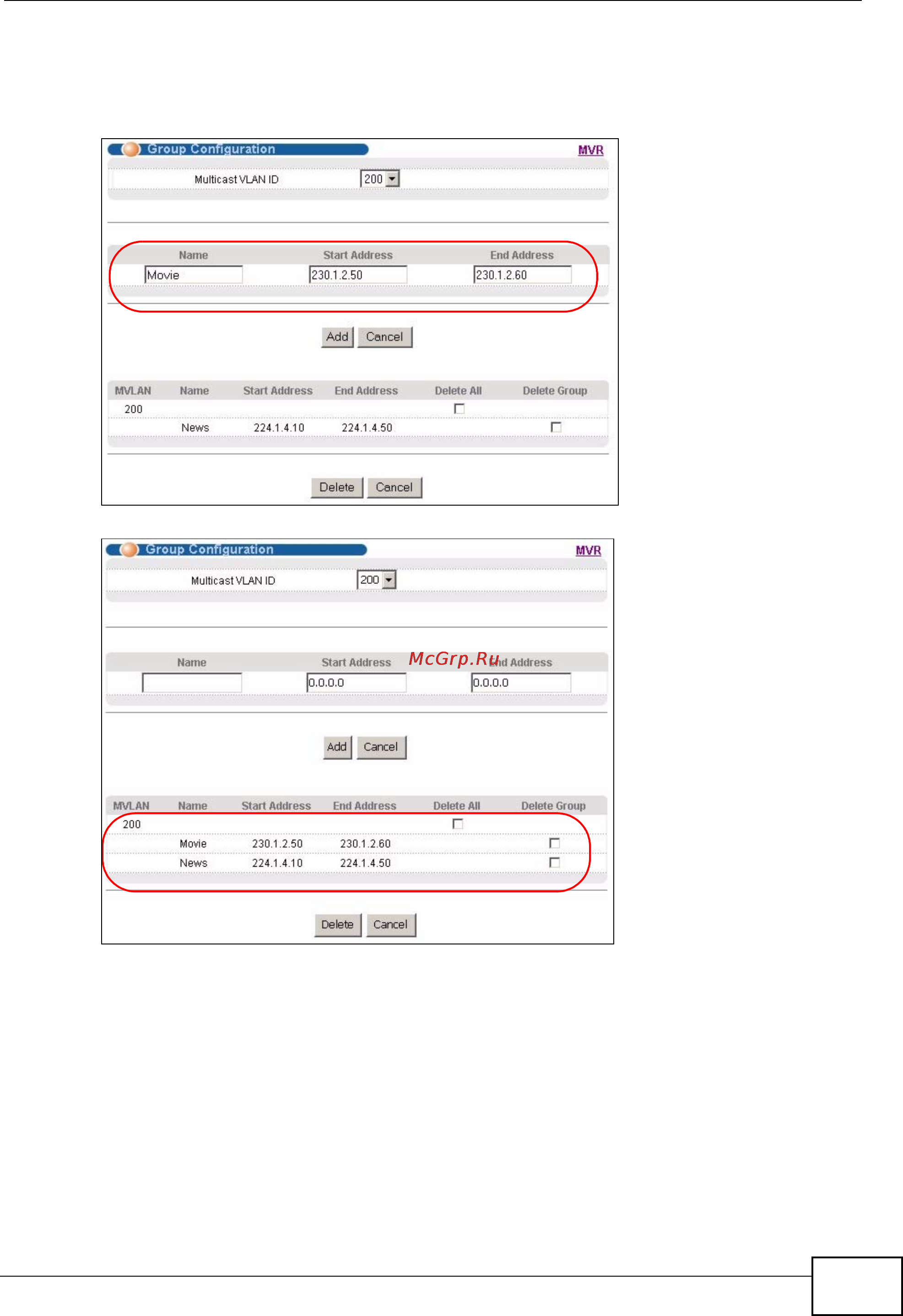 Zyxel GS2200-24P [207/360] Figure 108 mvr group configuration example