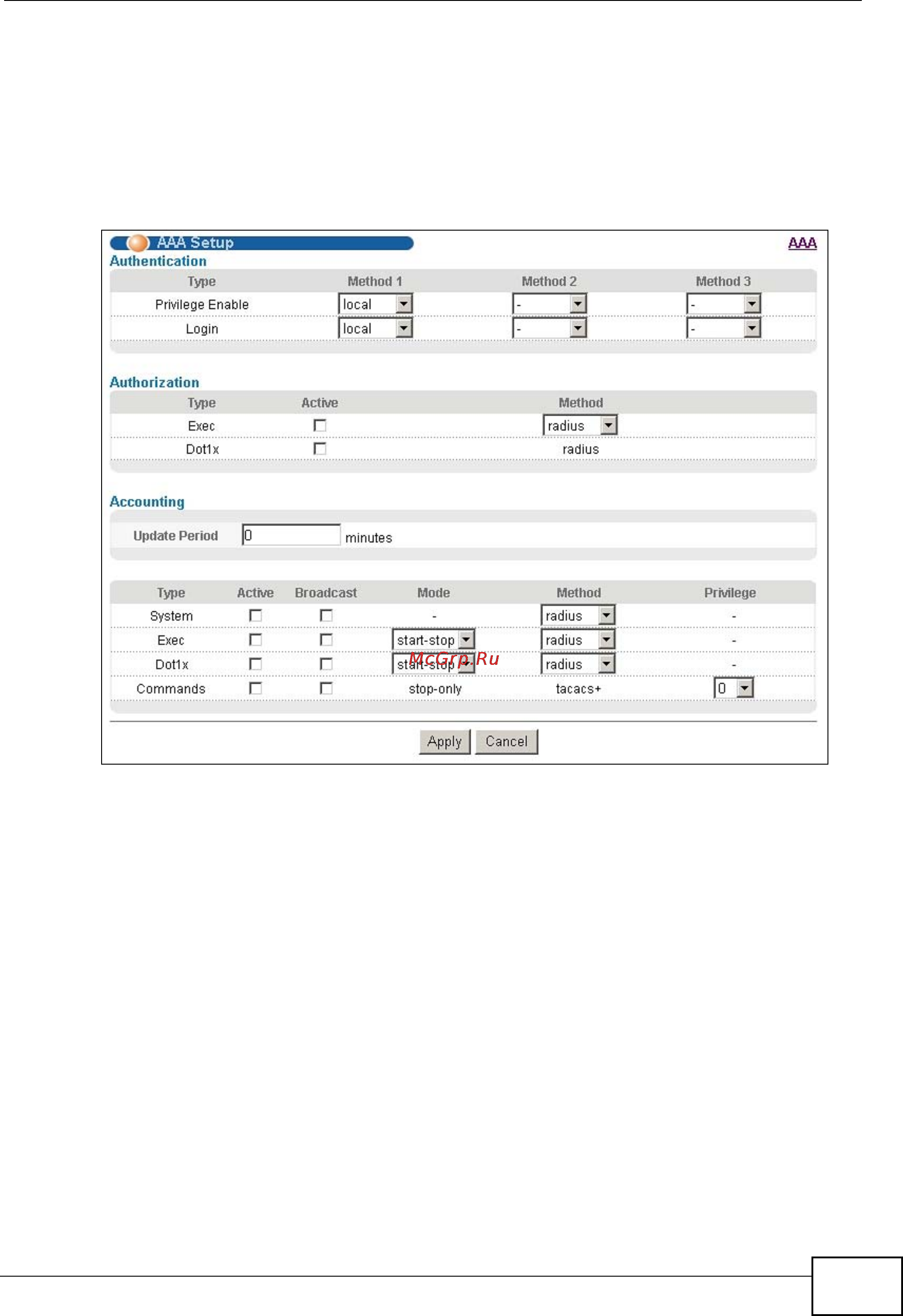 Zyxel GS2200-24P [215/360] Aaa setup