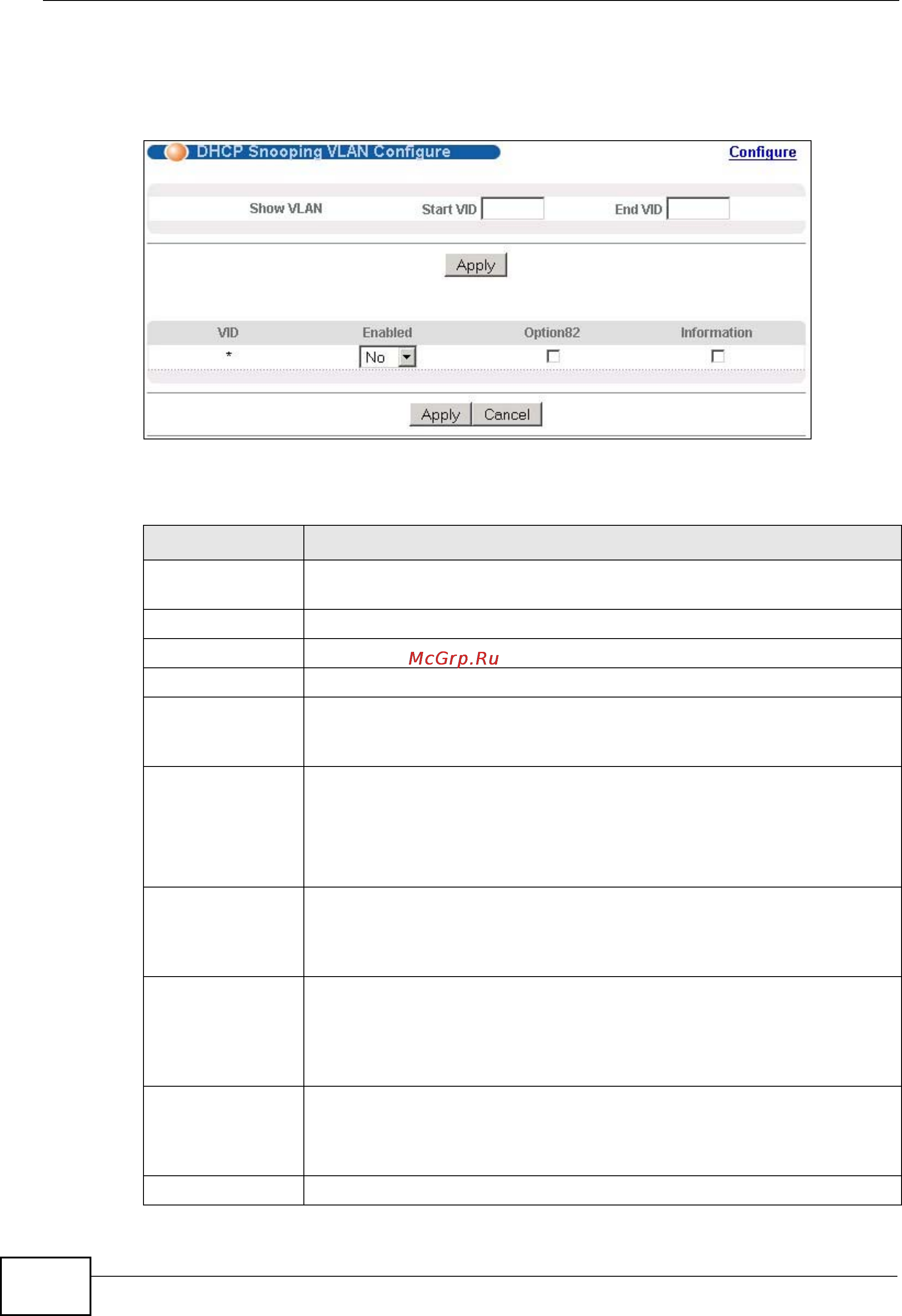 Zyxel GS2200-24P [232/360] Figure 120 dhcp snooping vlan configure
