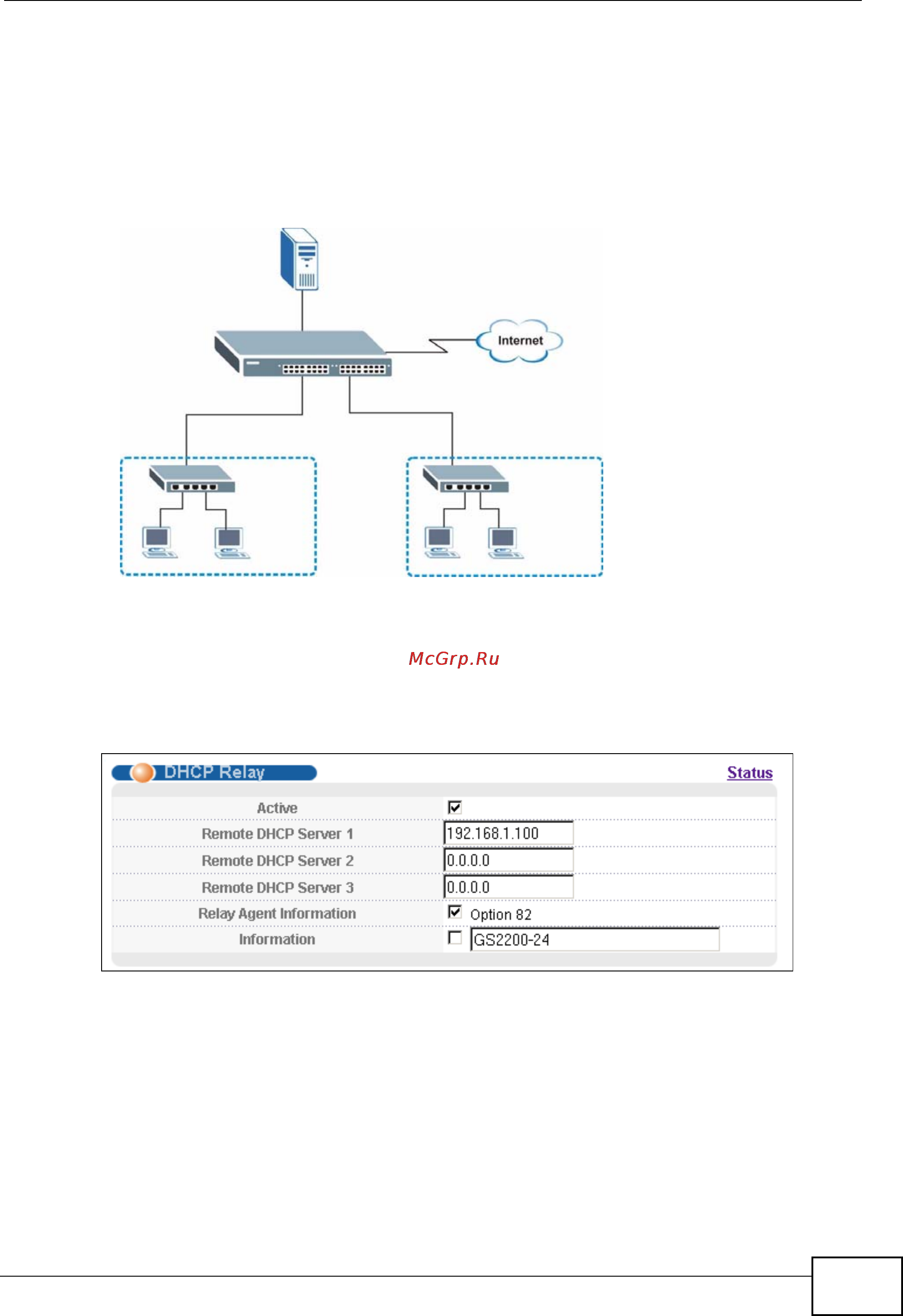 Zyxel GS2200-24P [269/360] Global dhcp relay configuration example
