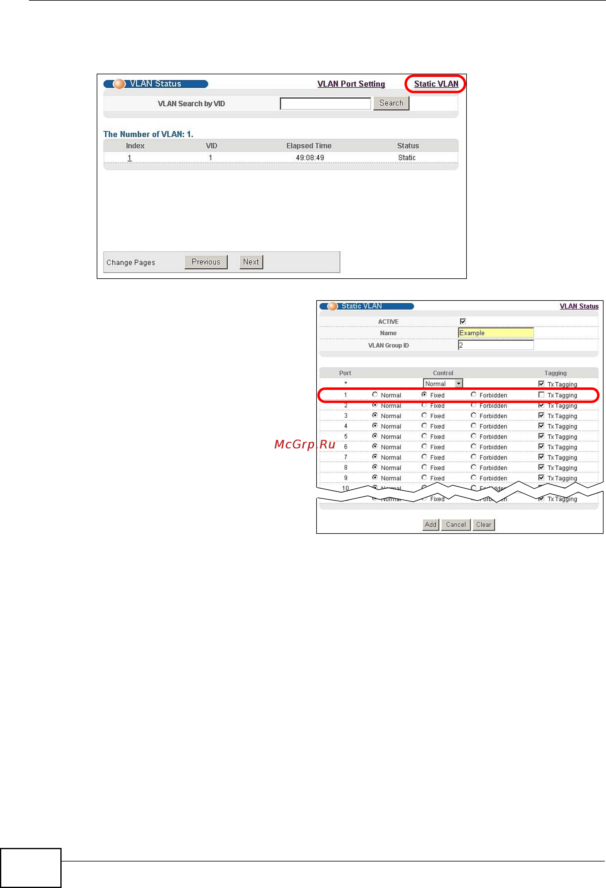 Zyxel GS2200-24P [54/360] Note the vlan group id field in this screen and the vid field in the ip setup screen refer to the same vlan id