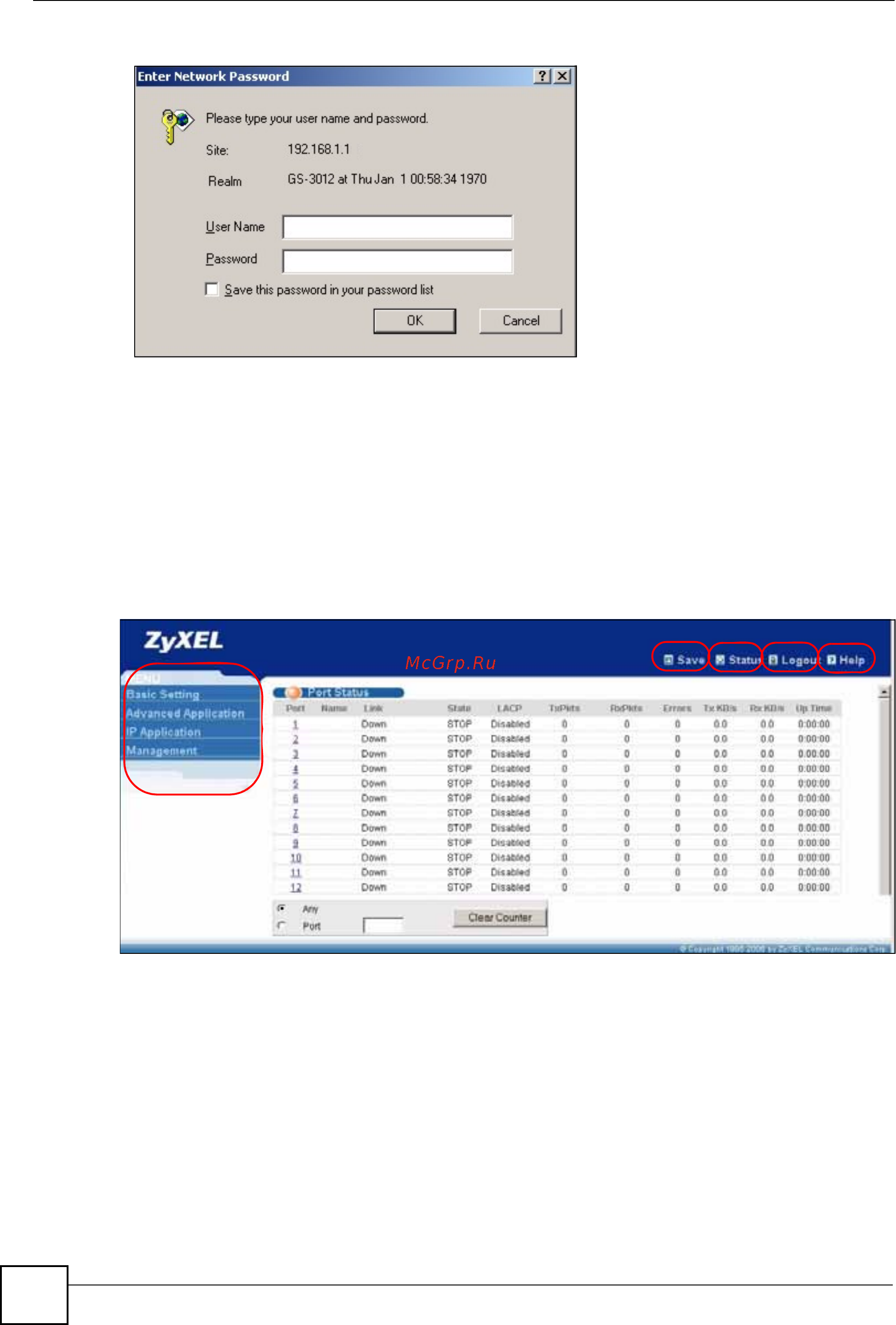 Zyxel GS-3012 EE [54/356] Окно состояния status