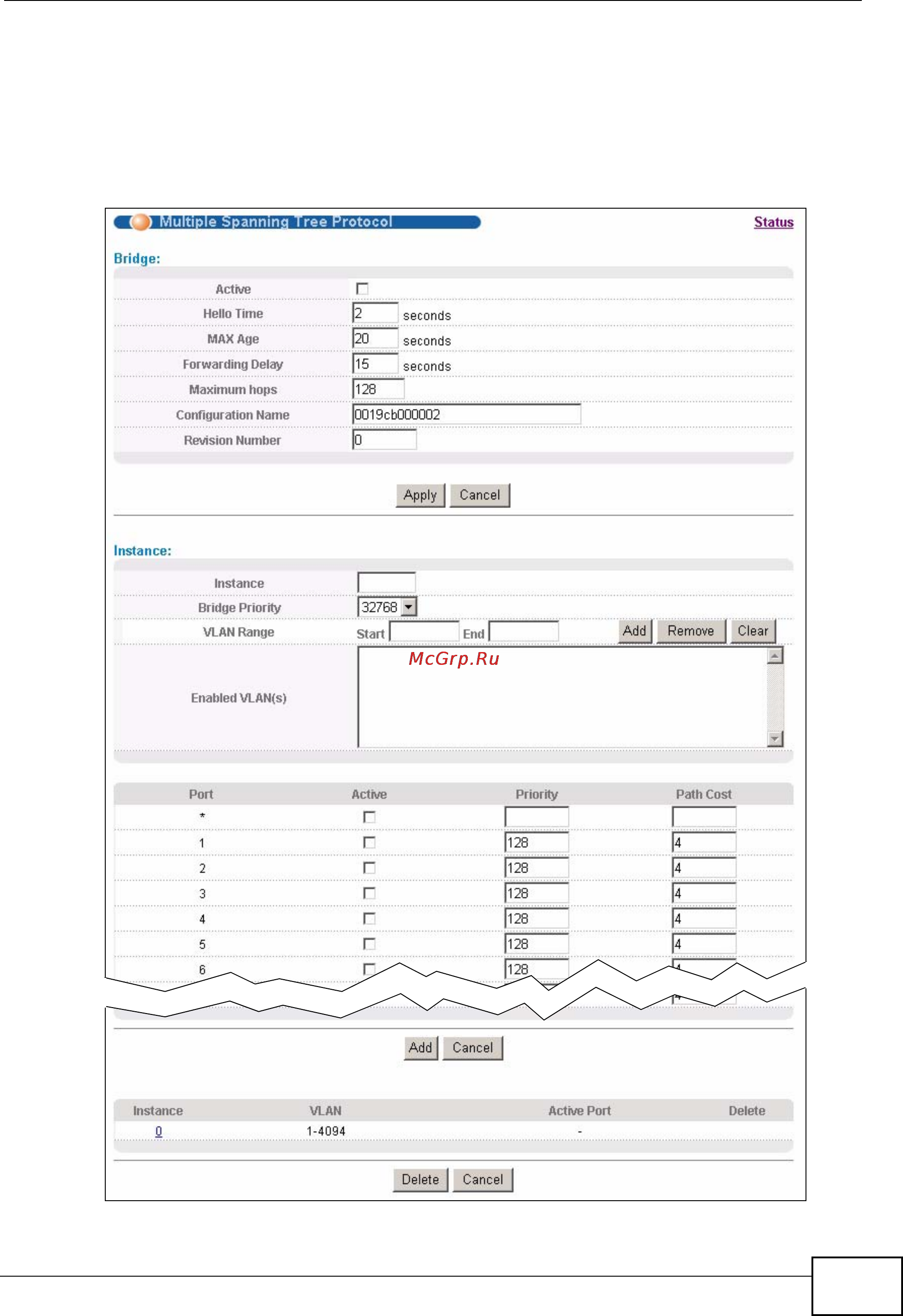 Zyxel MES-3728 [141/388] Configure multiple spanning tree protocol