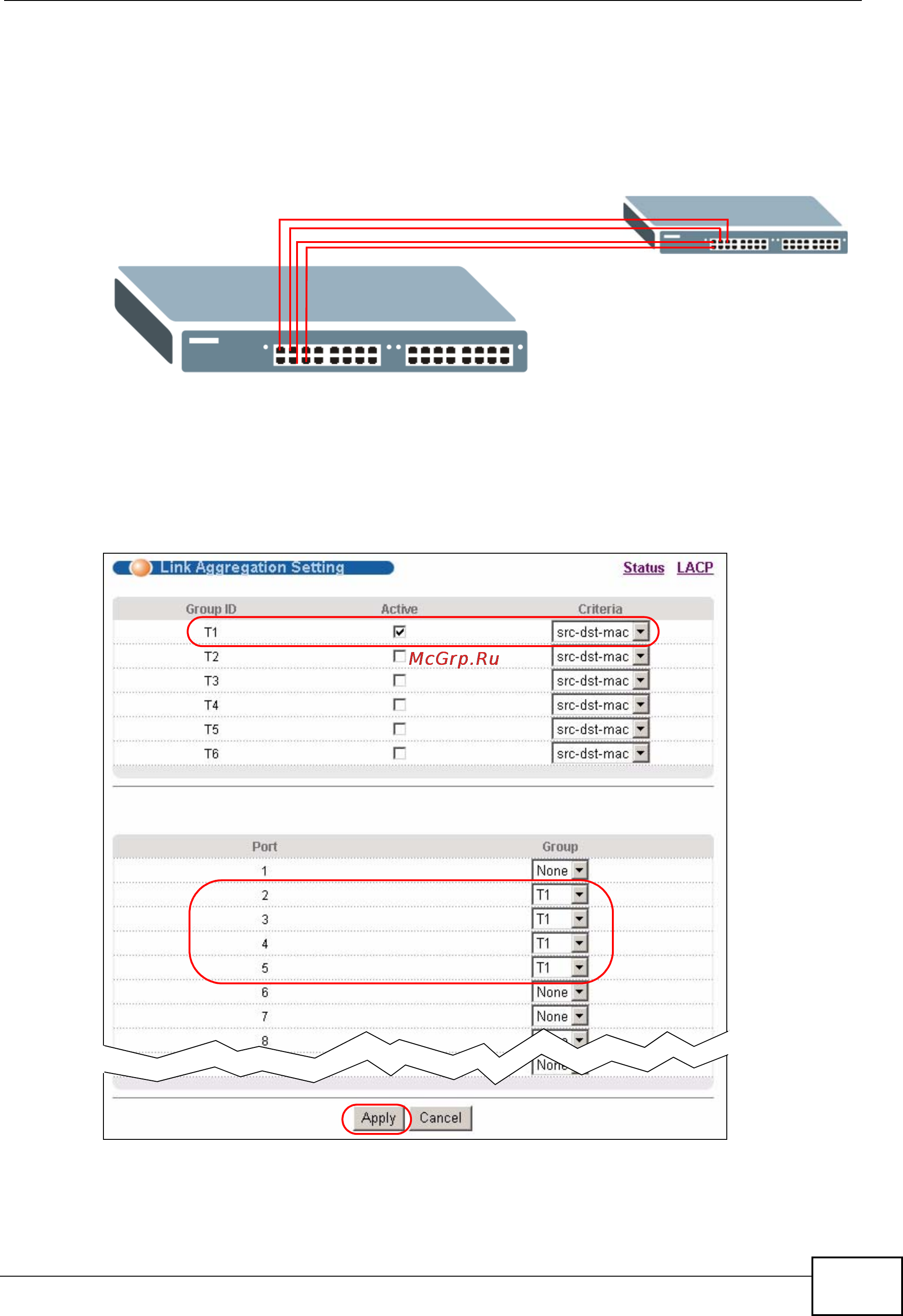 Zyxel MES-3728 [163/388] Figure 83 trunking example physical connections