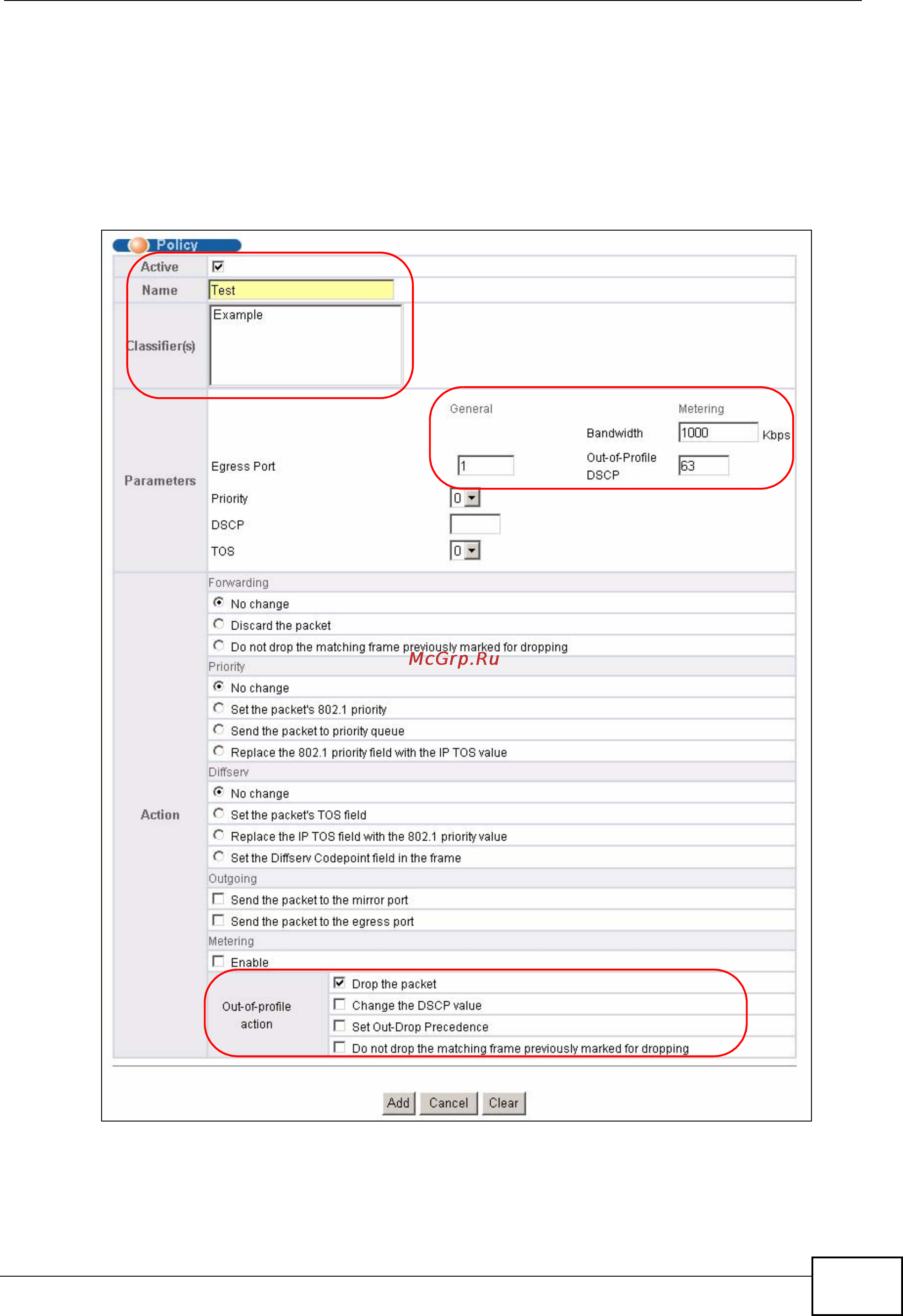Zyxel MES-3728 [191/388] Policy example