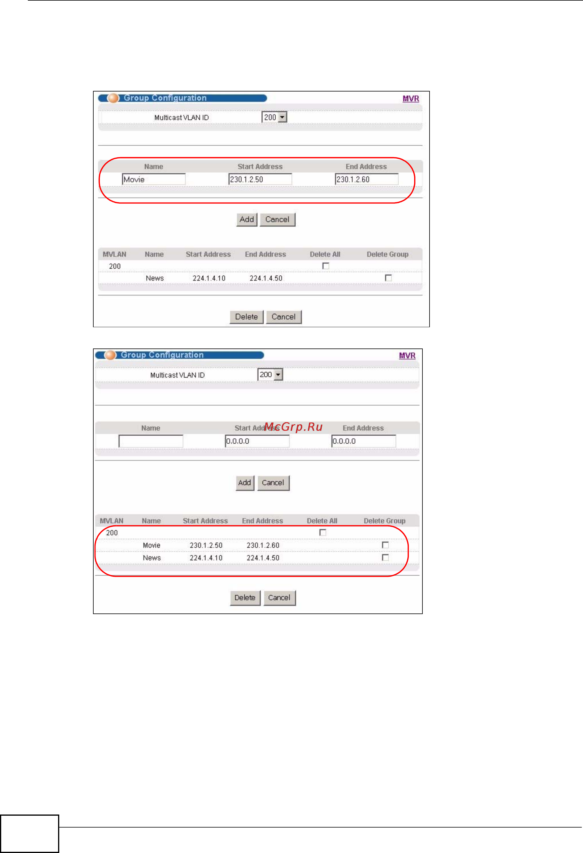 Zyxel MES-3728 [220/388] Figure 113 mvr group configuration example