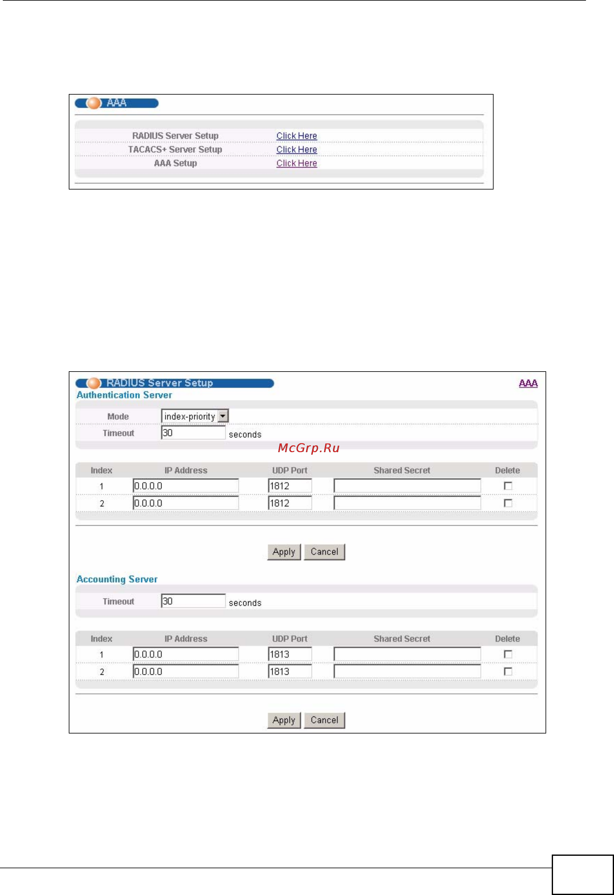 Zyxel MES-3728 [223/388] Radius server setup
