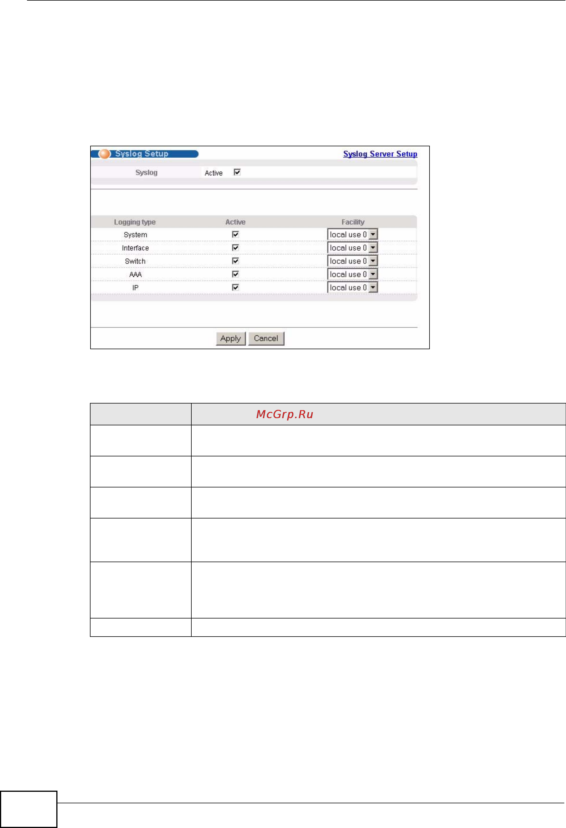 Zyxel MES-3728 [330/388] Syslog setup