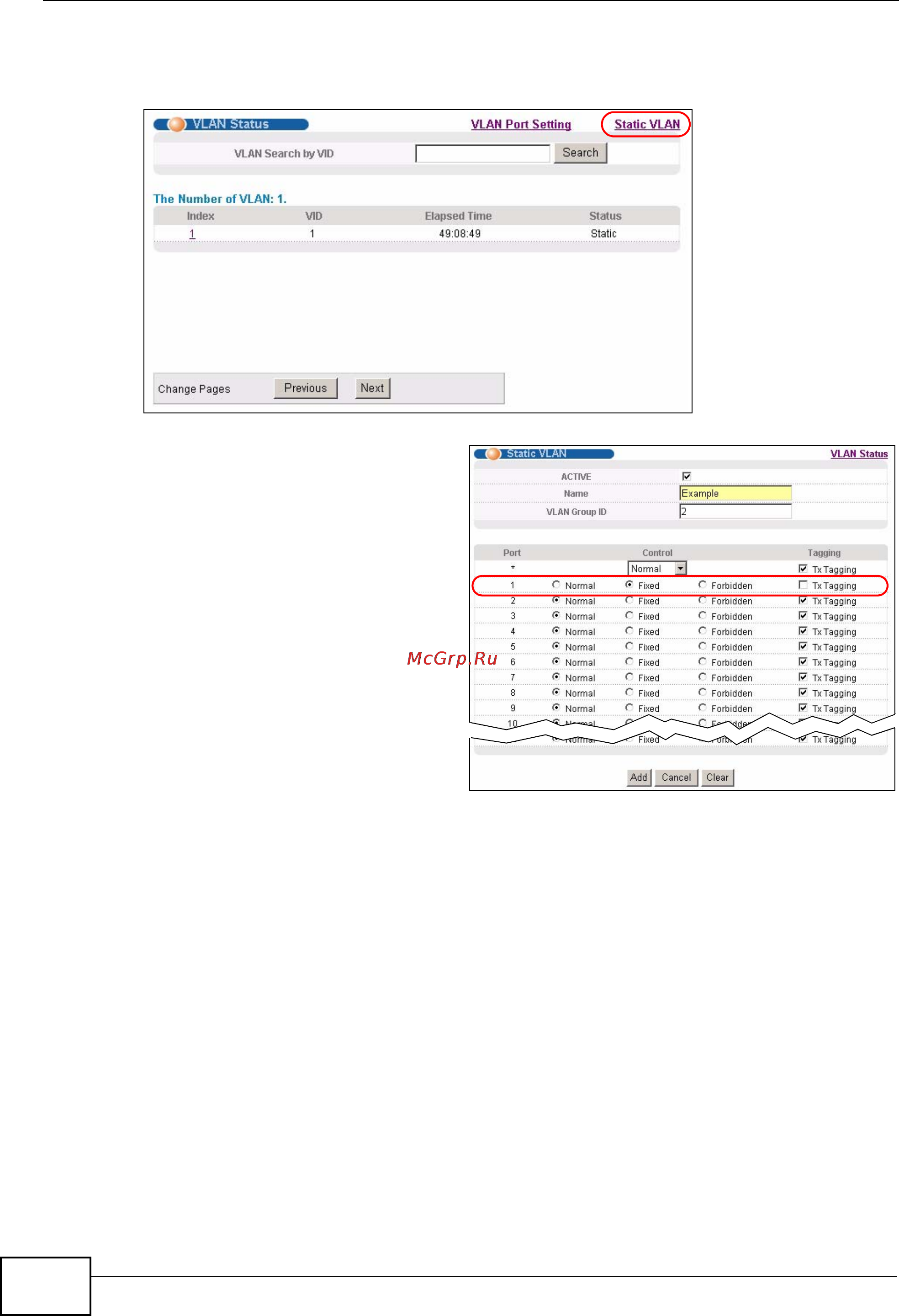Zyxel MES-3728 [58/388] Note the vlan group id field in this screen and the vid field in the ip setup screen refer to the same vlan id