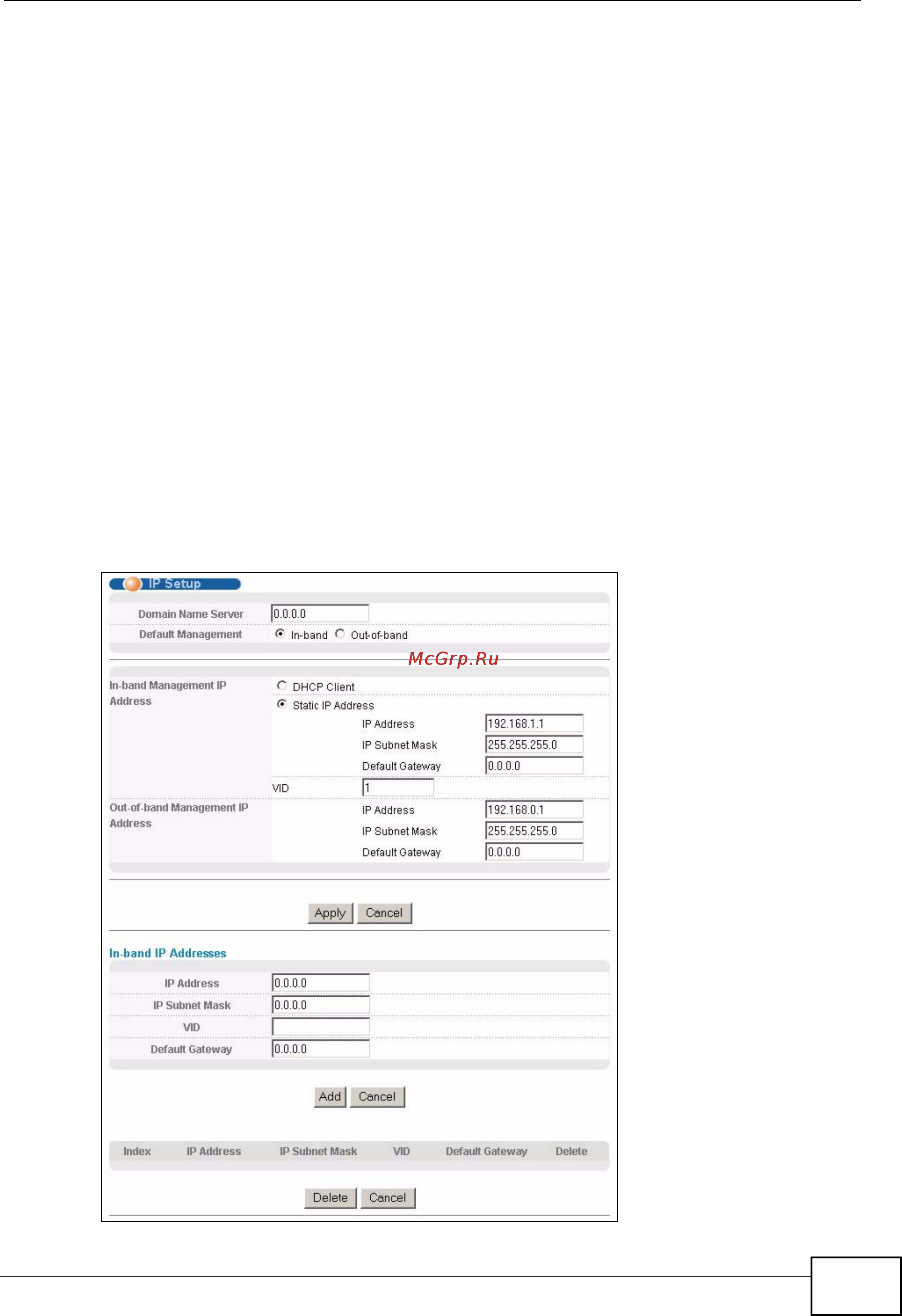 Zyxel MES-3728 [87/388] Note you must configure a vlan first