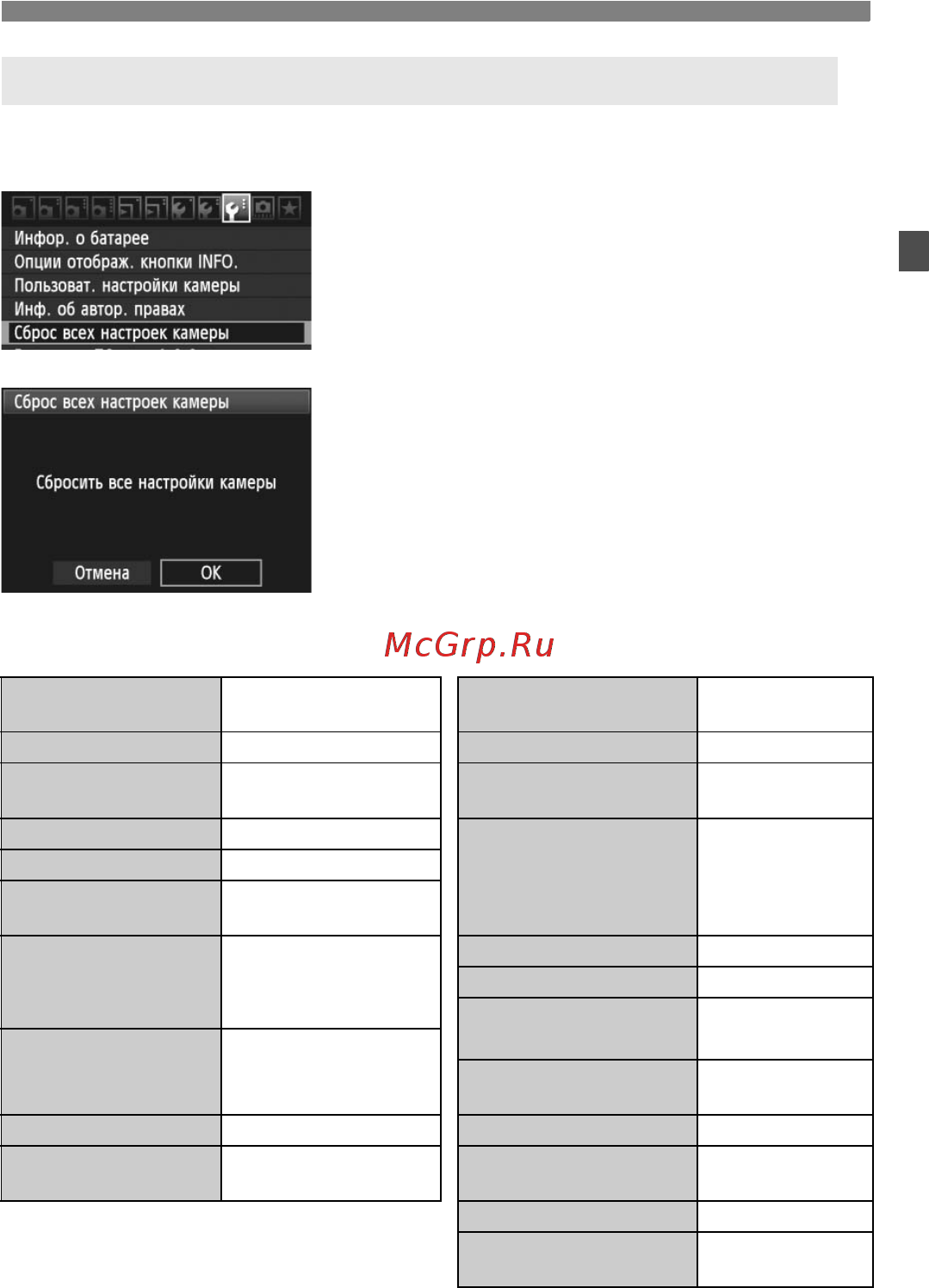 Canon EOS 60D Body [51/320] Возврат камеры к настройкам по умолчанию n