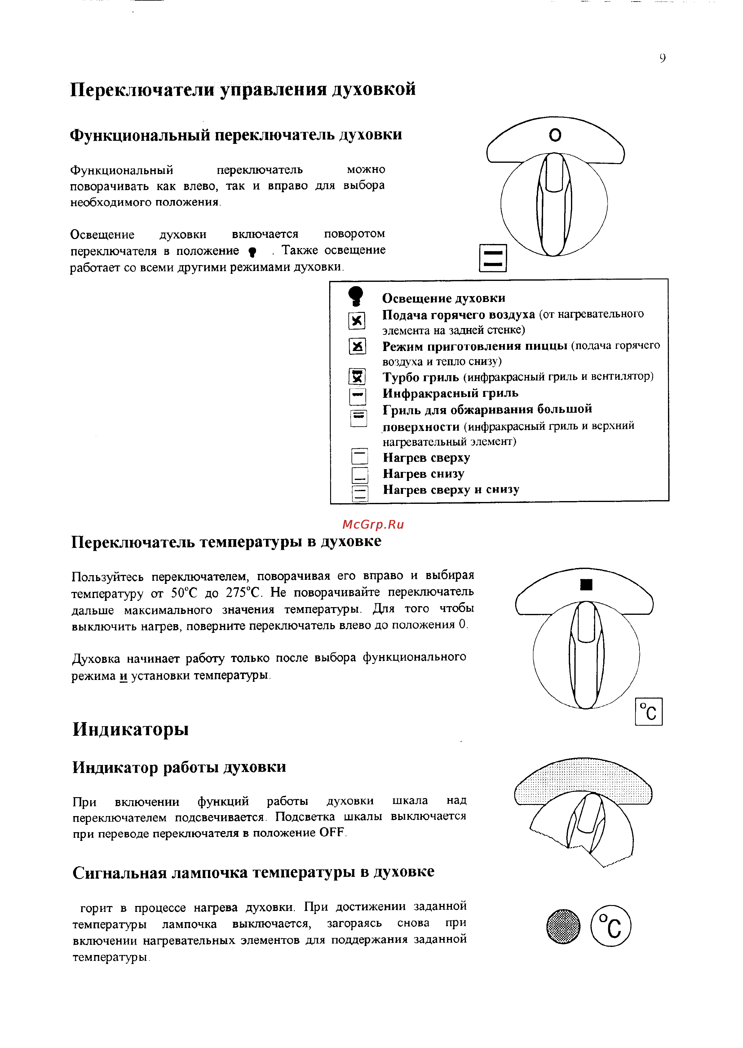 Electrolux EON 944 [9/26] Переключатели управления духовкой