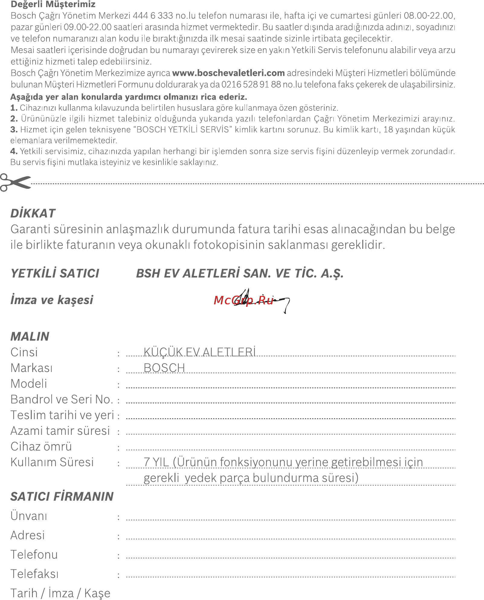 Bosch MSM 6B700 [27/44] Yetkìlì satici