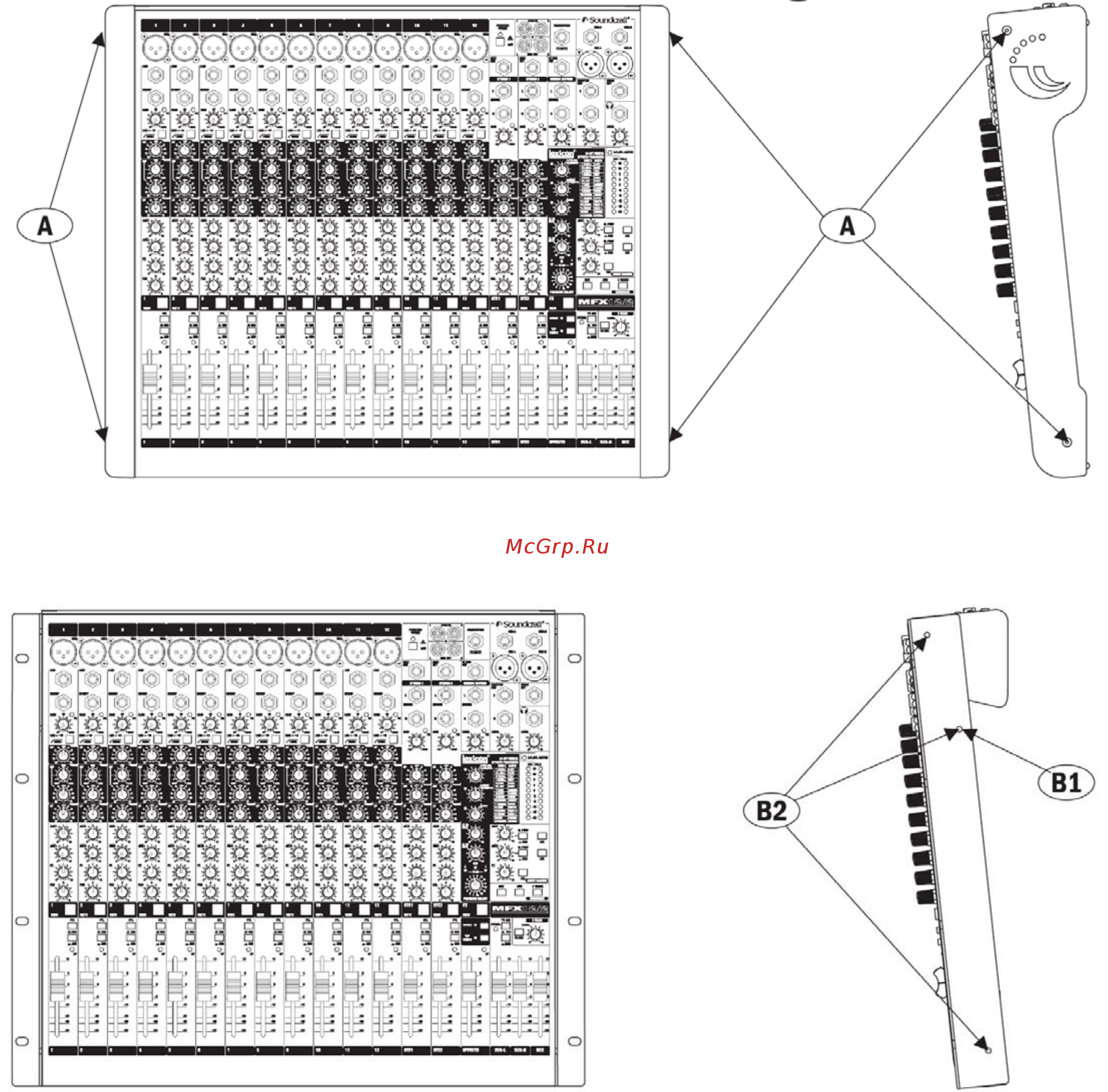 Soundcraft MFX12 [36/48] Внимание прежде чем закреплять микшер на опциональных реках