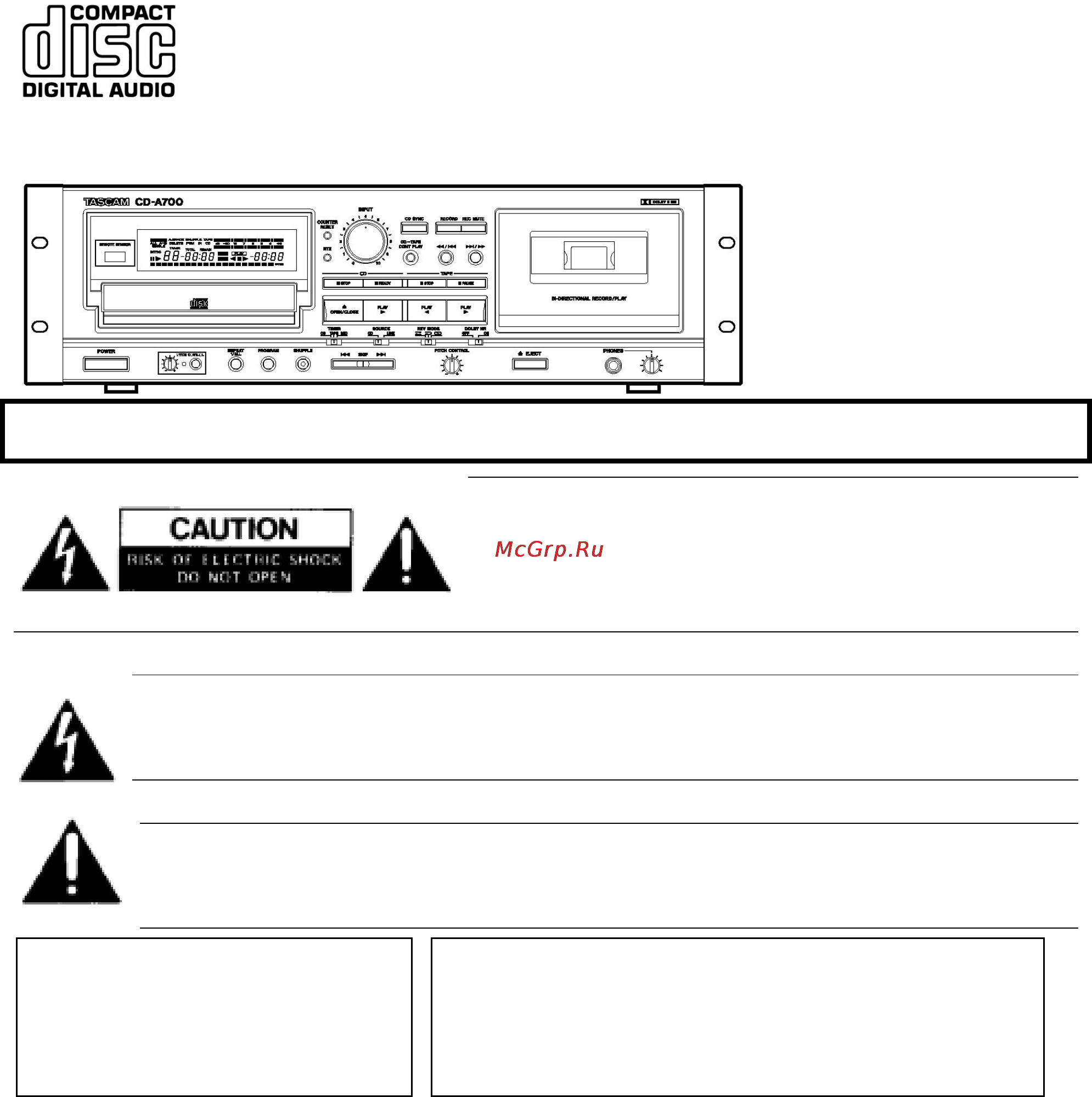 Tascam CD-A700 Инструкция по эксплуатации онлайн