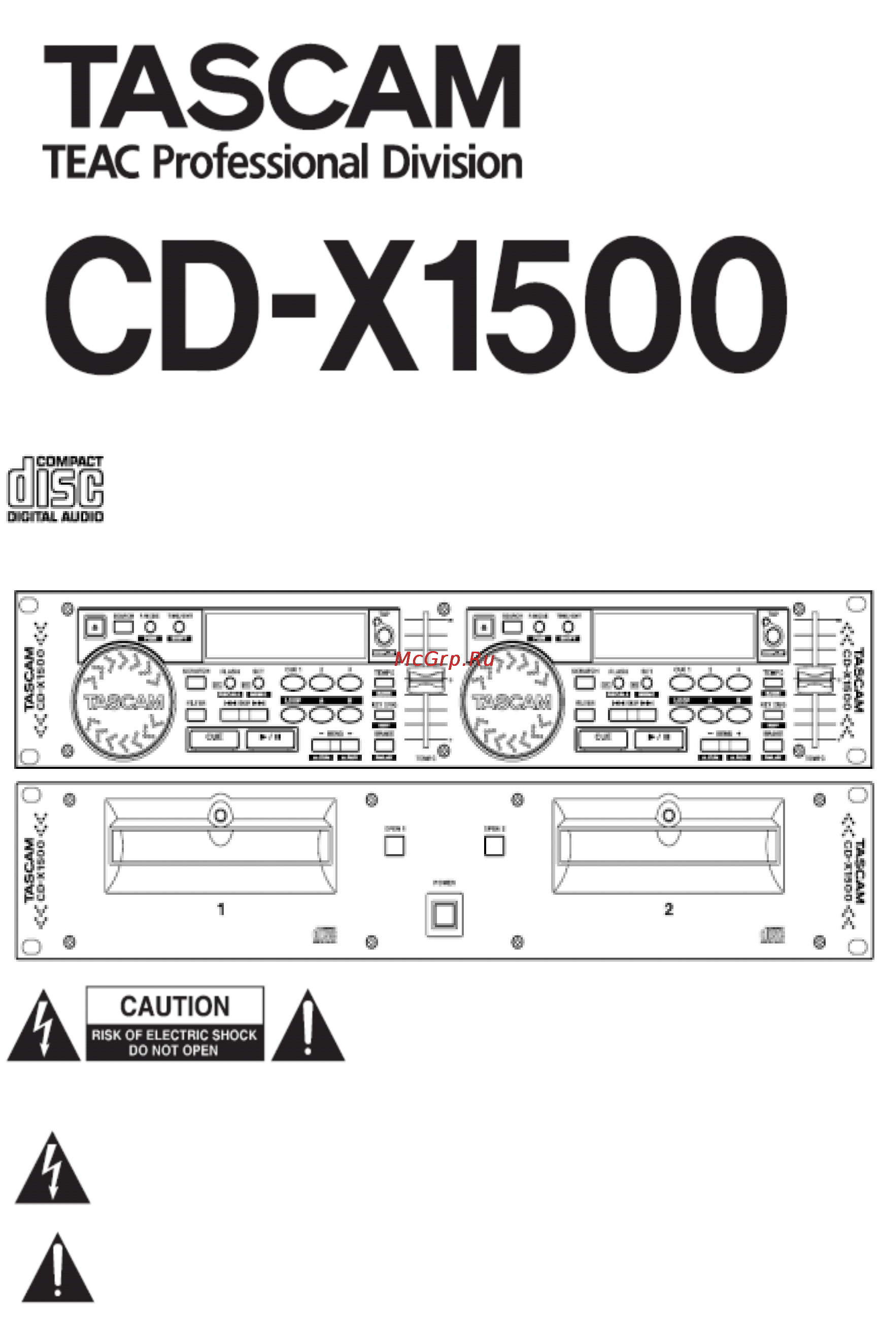 Tascam CD-X1500 Инструкция по эксплуатации онлайн