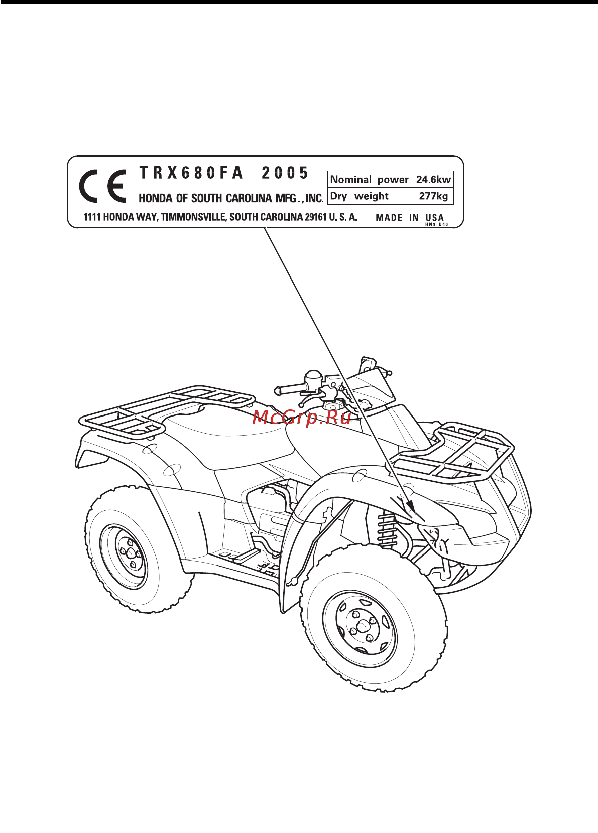 Honda TRX 680 FA [15/235] Предупреждающие таблички