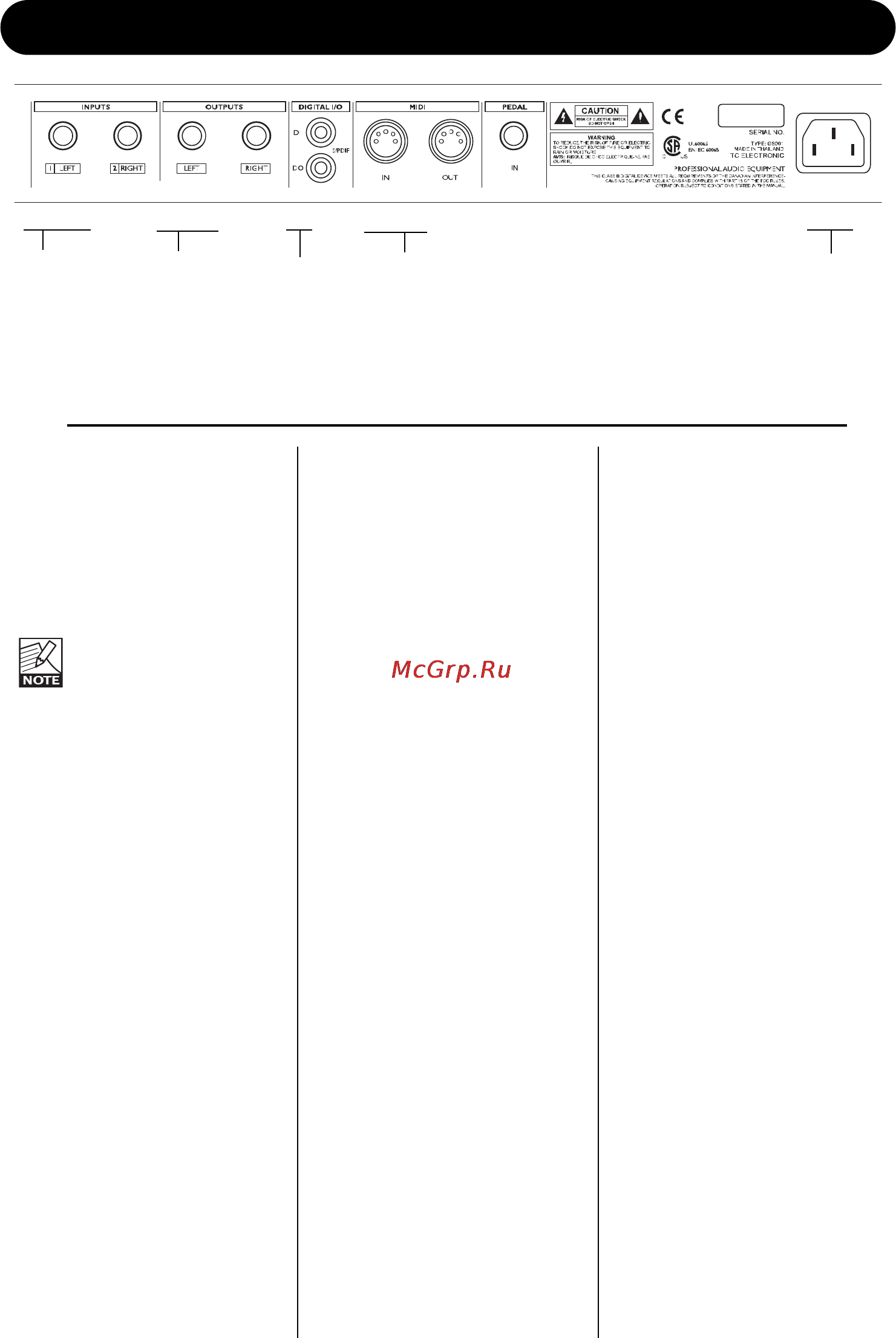Tc Electronic C300 [10/23] Rear panel connections