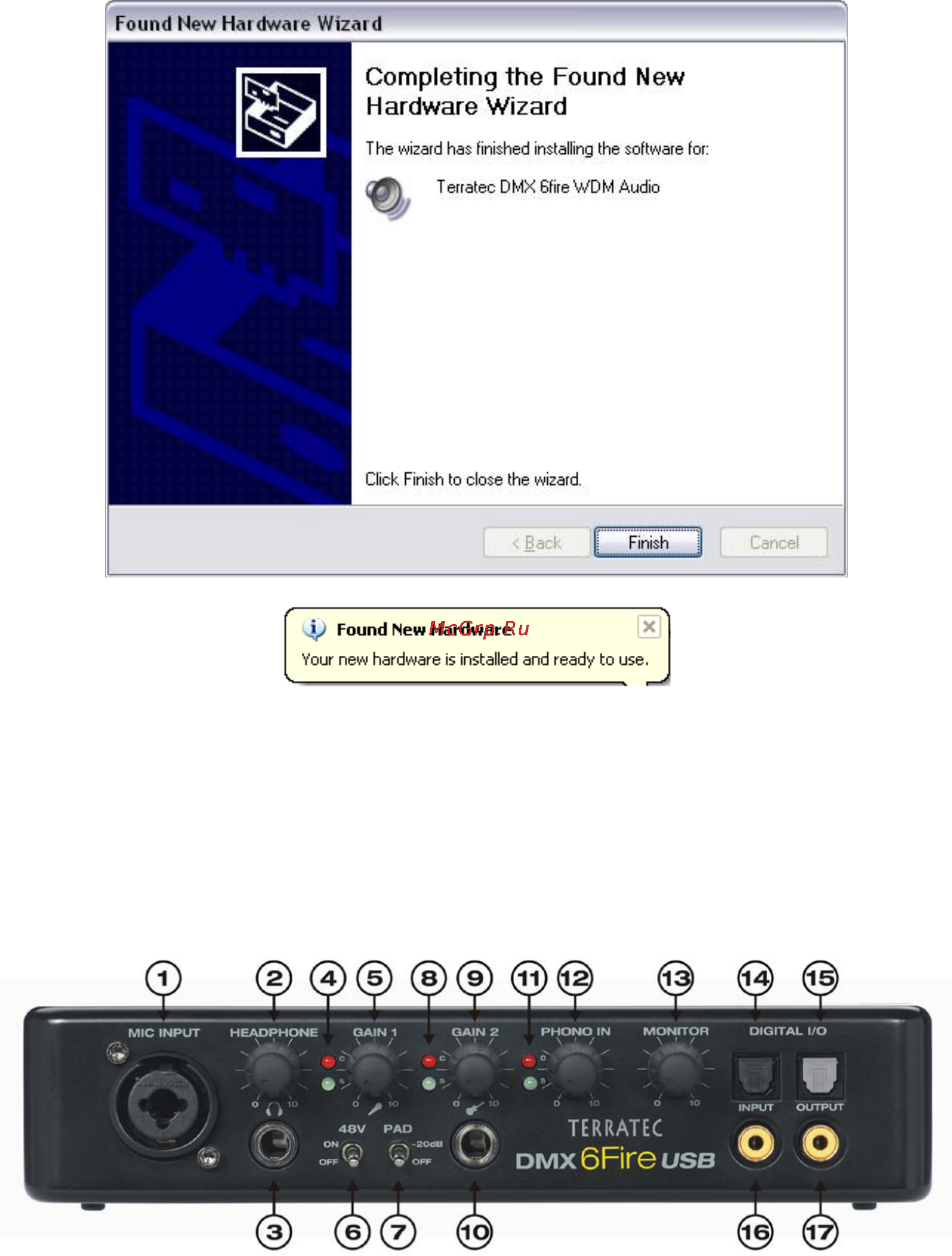 Terratec DMX 6FIRE USB [6/8] Назначение гнезд