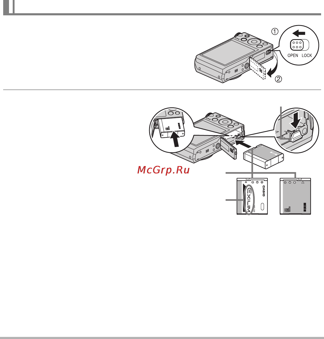 Casio EX-ZR100 Black [17/205] Установка батареи
