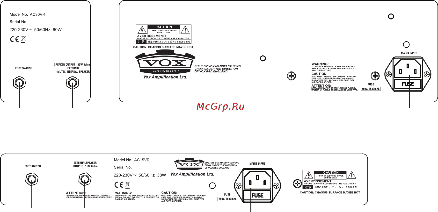 Vox AC15VR [7/9] Элементы задней панели