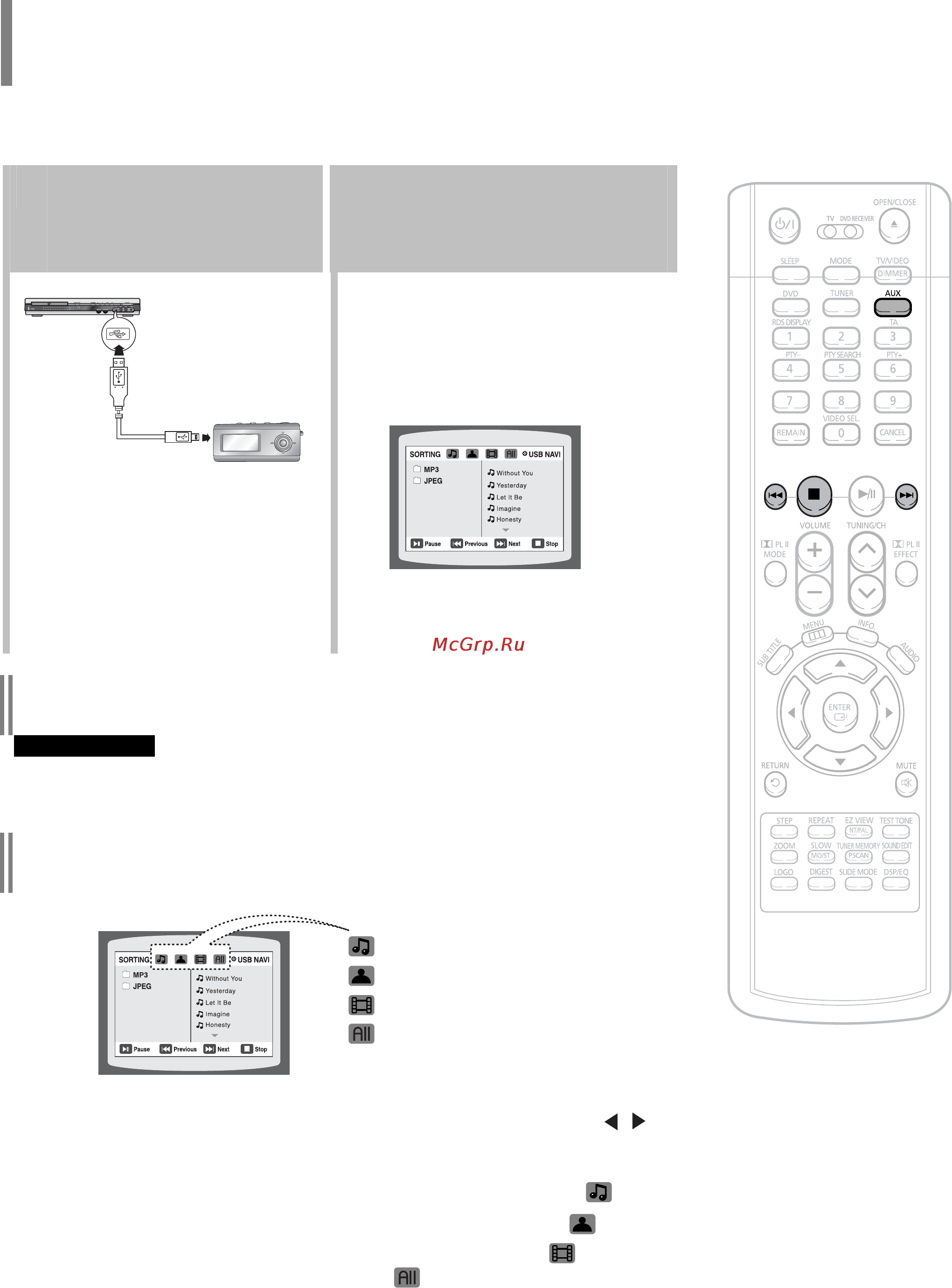 Samsung HT-TP33K [28/78] Воспроизведение медиа файлов с использованием функции usb хоста