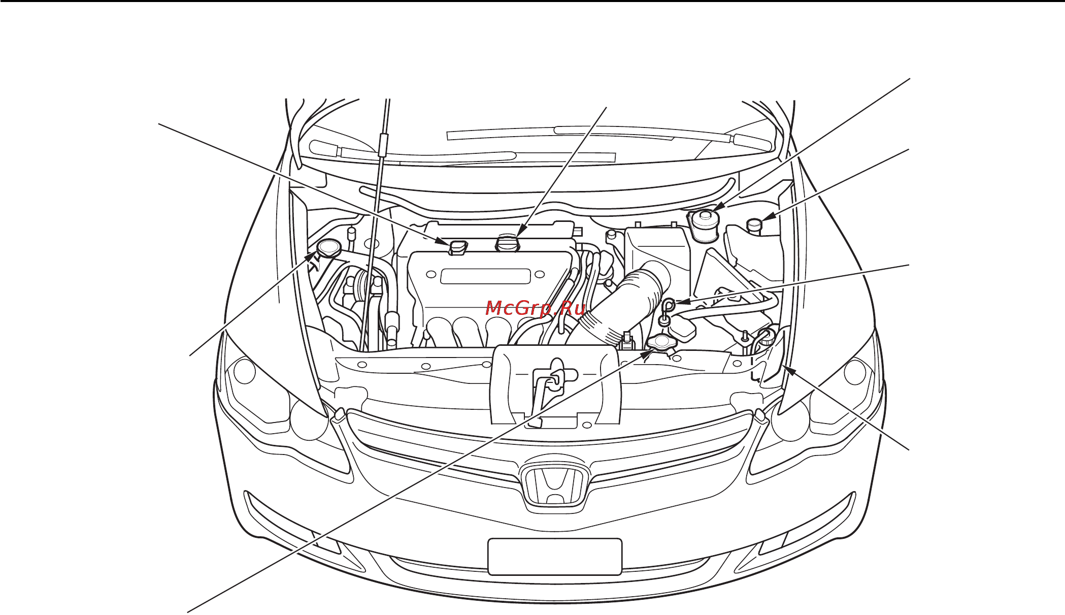 Honda Civic 4D (2009г.) [262/356] Расположение заправочных горловин и контрольных щупов